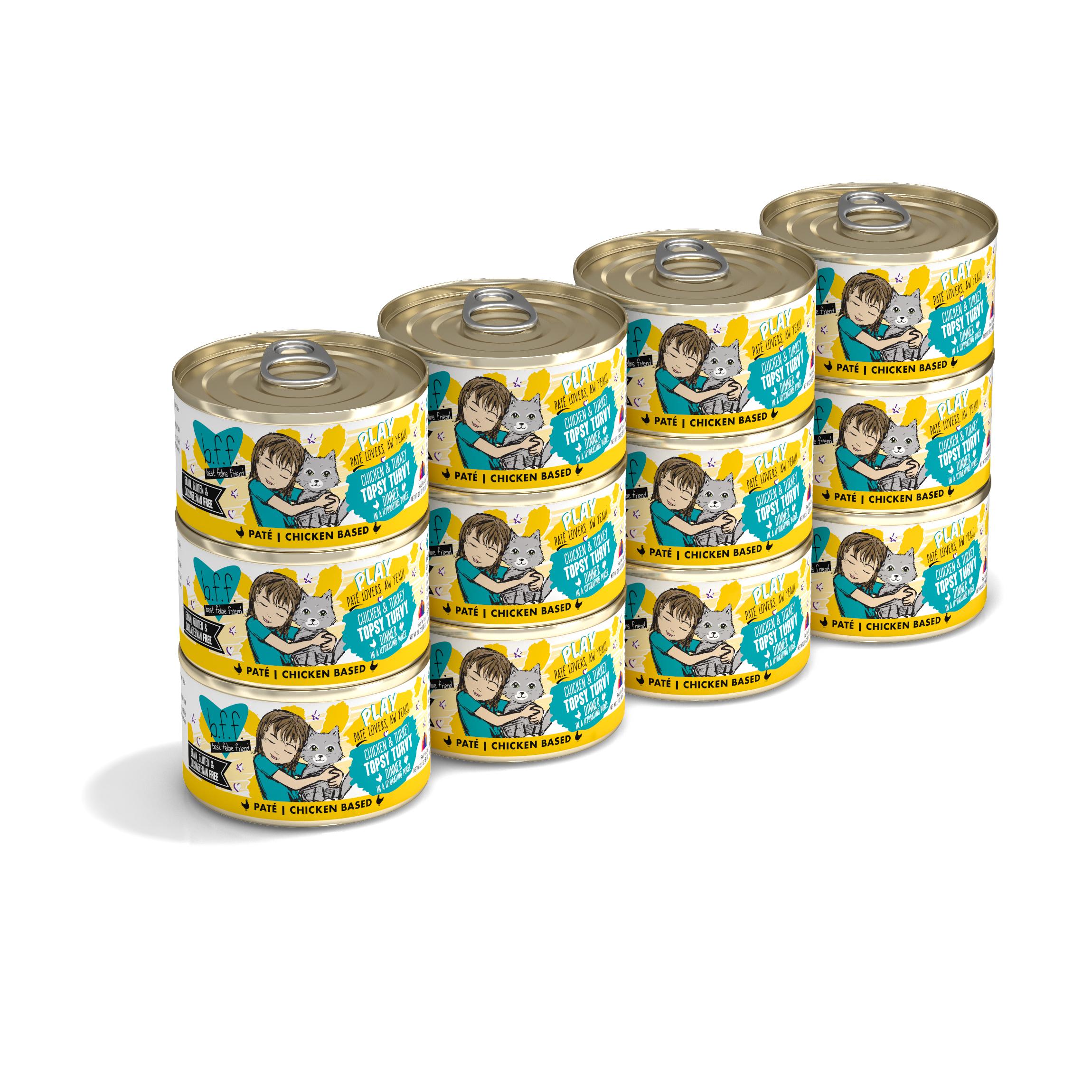 BFF PLAY Pate Topsy Turvy Chicken & Turkey Dinner in Puree Grain-Free Wet Cat Food, 2.8-oz, case of 12 (**)