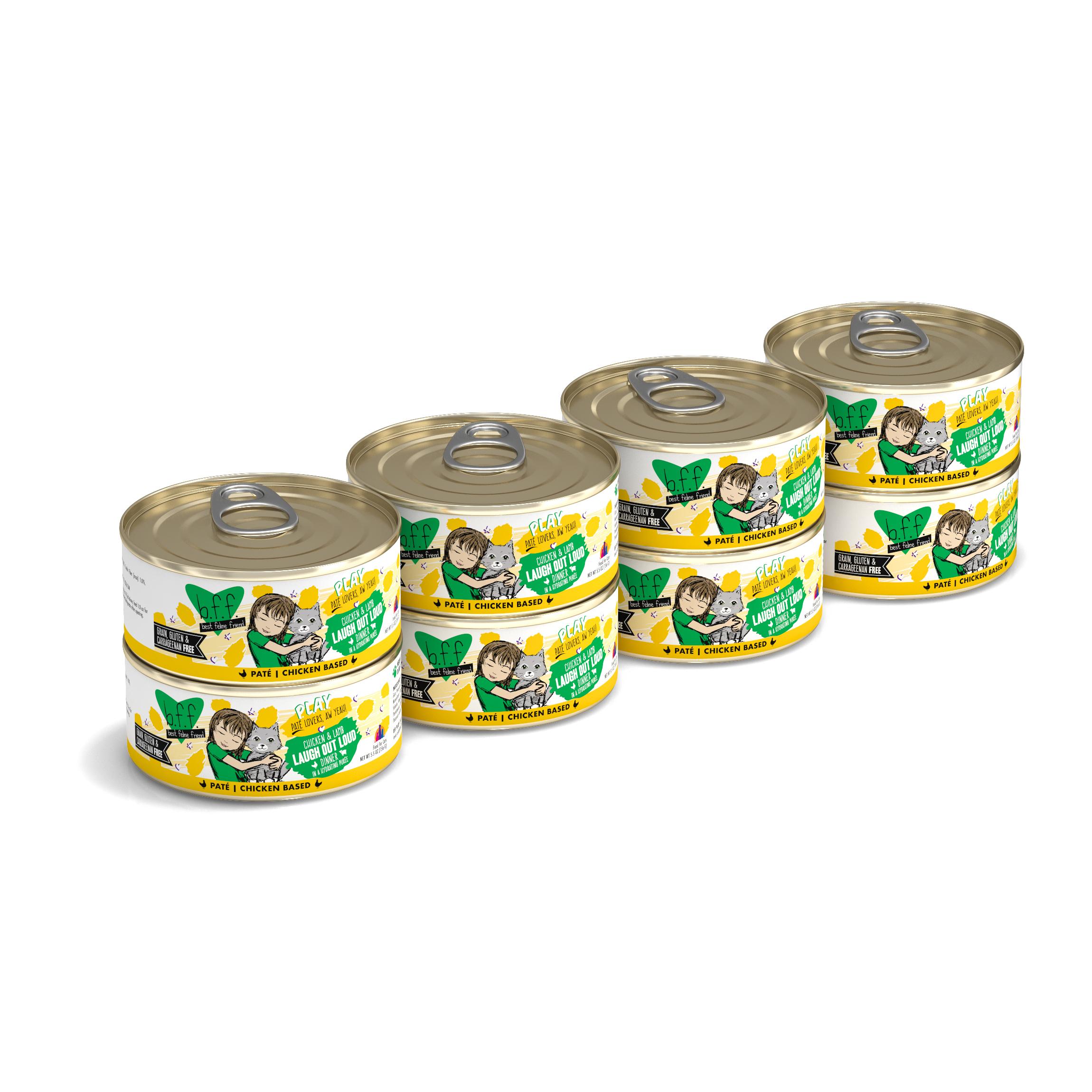 BFF PLAY Pate Laugh Out Loud Chicken & Lamb Dinner in Puree Grain-Free Wet Cat Food, 5.5-oz, case of 8 (**)