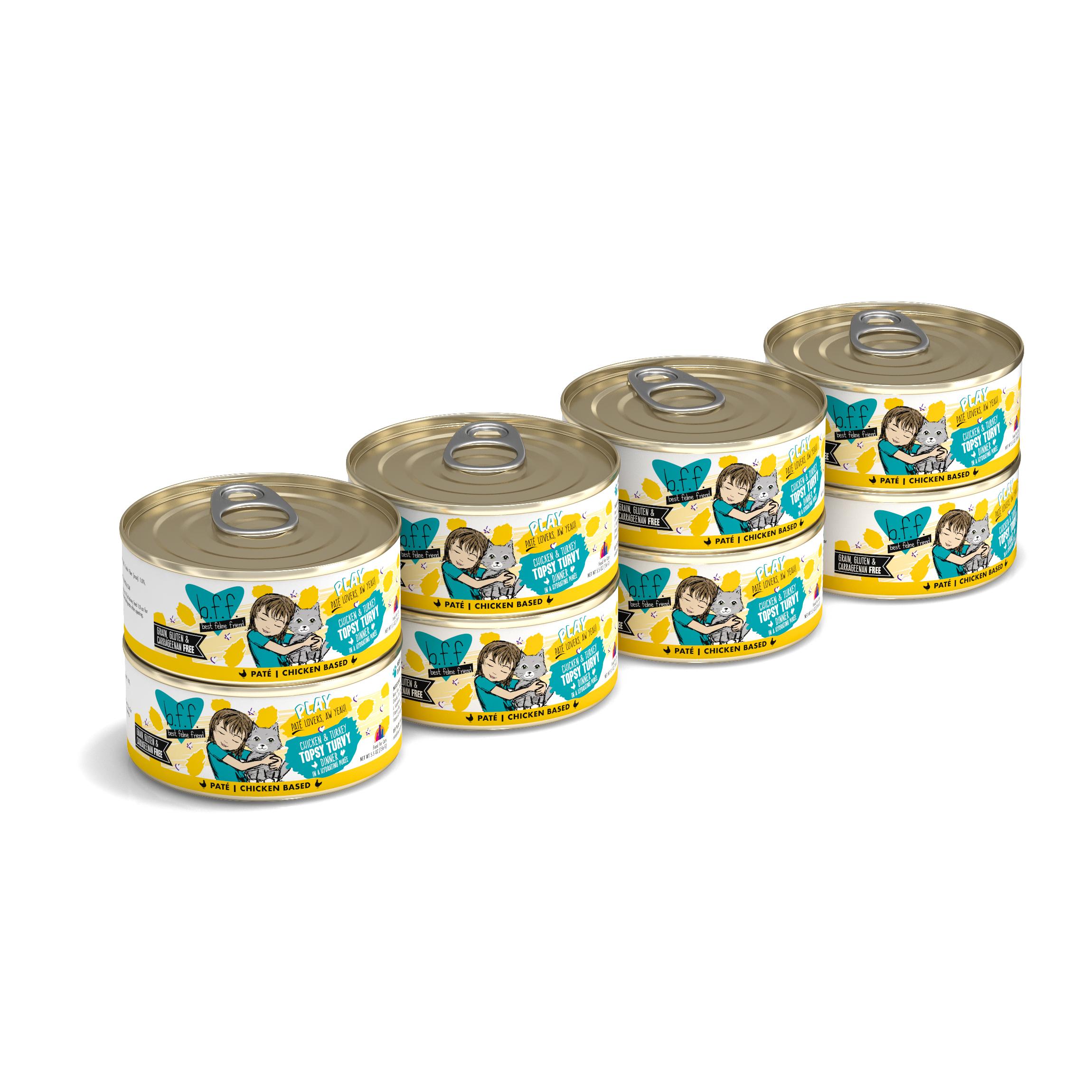 BFF PLAY Pate Topsy Turvy Chicken & Turkey Dinner in Puree Grain-Free Wet Cat Food, 5.5-oz, case of 8 (**)
