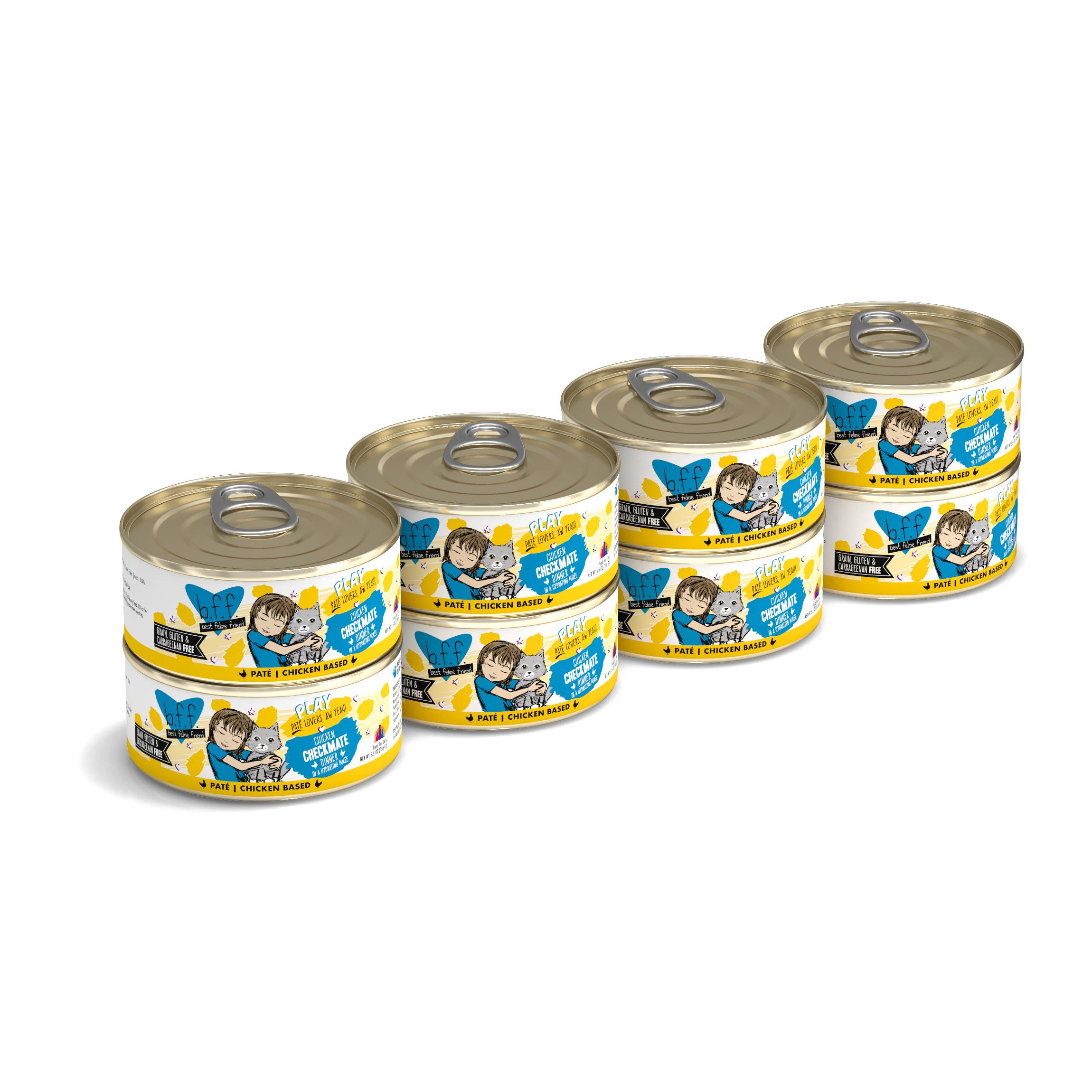 BFF PLAY Pate Checkmate Chicken Dinner in Puree Grain-Free Wet Cat Food, 5.5-oz, case of 8 (**)