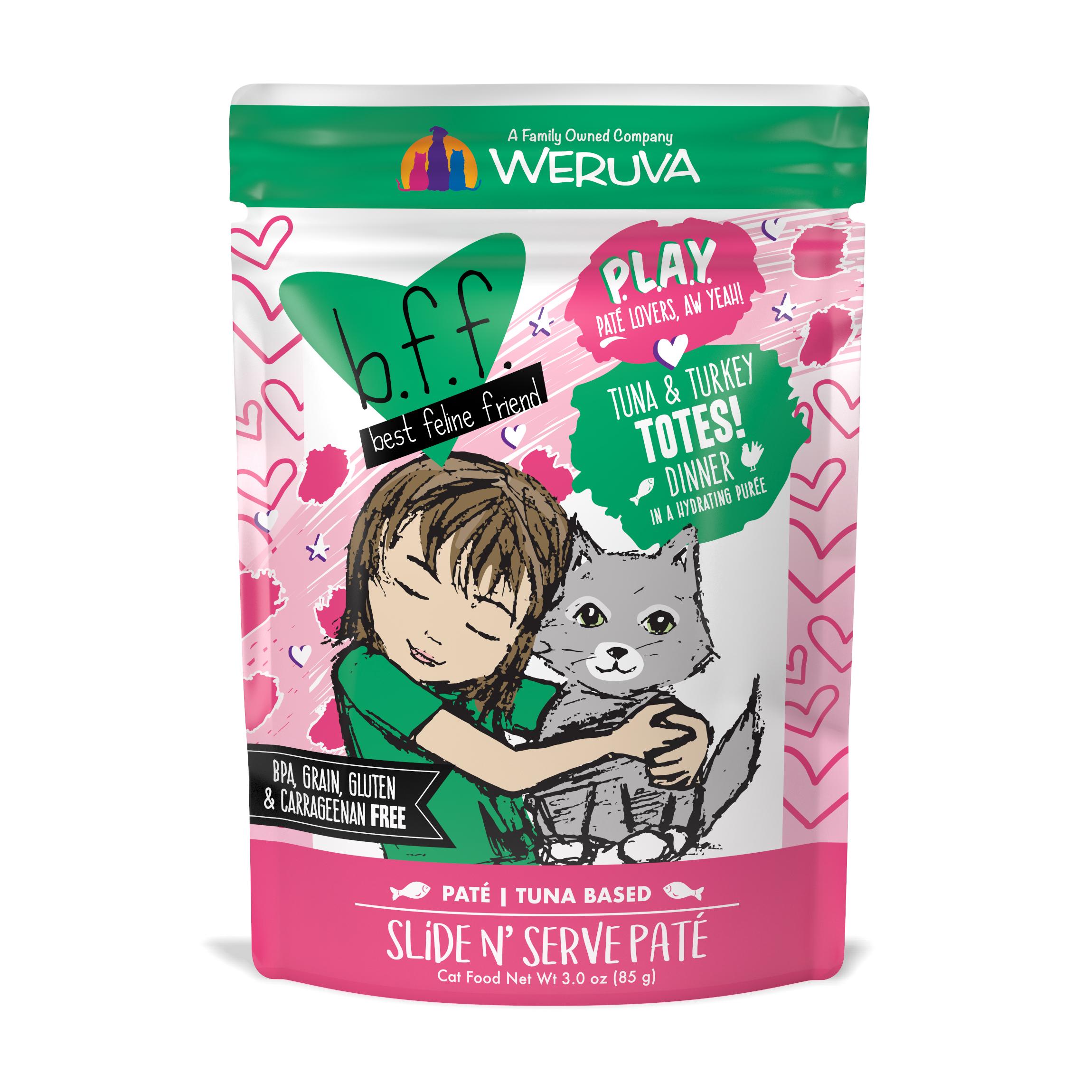 BFF PLAY Pate Totes! Tuna & Turkey Dinner in Puree Grain-Free Wet Cat Food Pouch