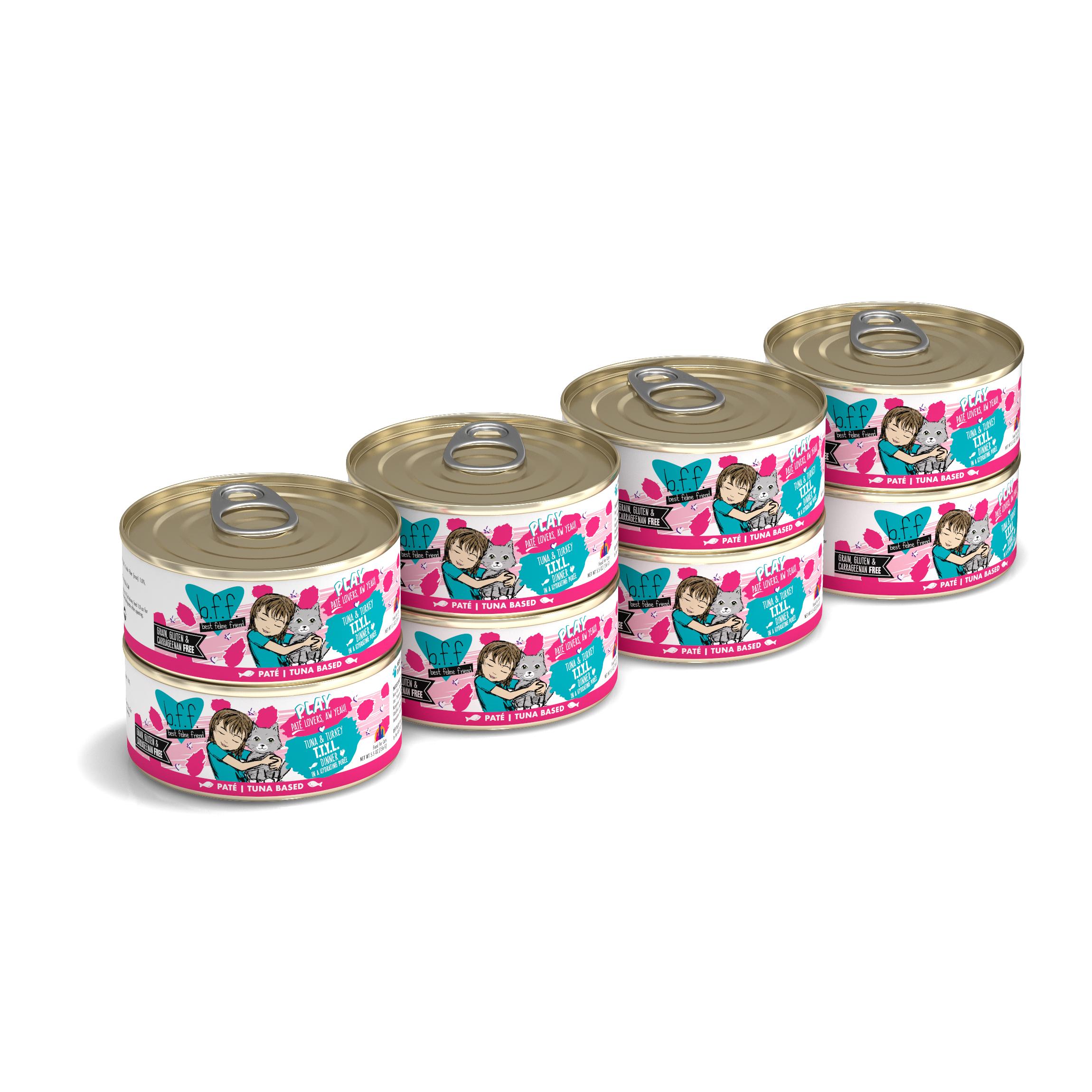 BFF PLAY Pate T.T.Y.L. Tuna & Turkey Dinner in Puree Grain-Free Wet Cat Food, 5.5-oz, case of 8 (**)
