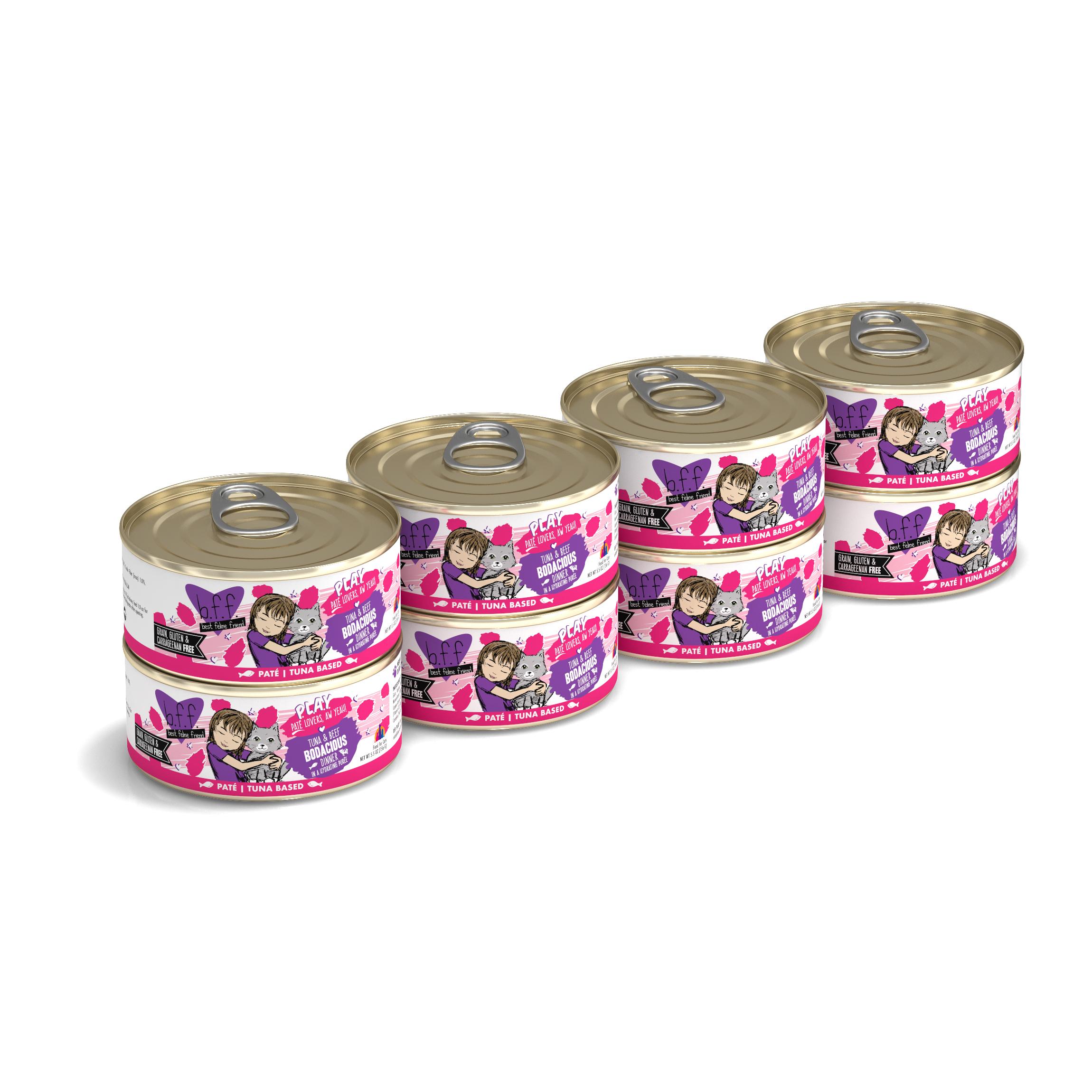 BFF PLAY Pate Bodacious Tuna & Beef Dinner in Puree Grain-Free Wet Cat Food, 5.5-oz, case of 8 (**)