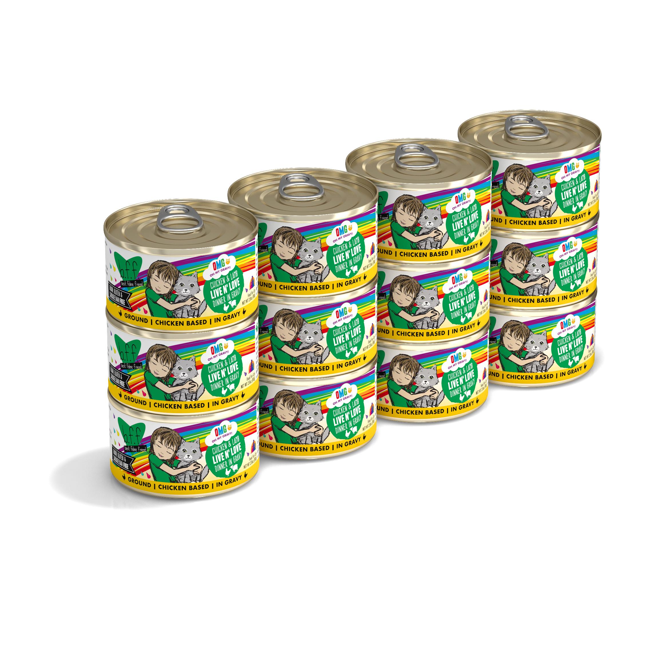 BFF Oh My Gravy! Live N' Love! Chicken & Lamb Dinner in Gravy Grain-Free Wet Cat Food, 2.8-oz, case of 12 (**)
