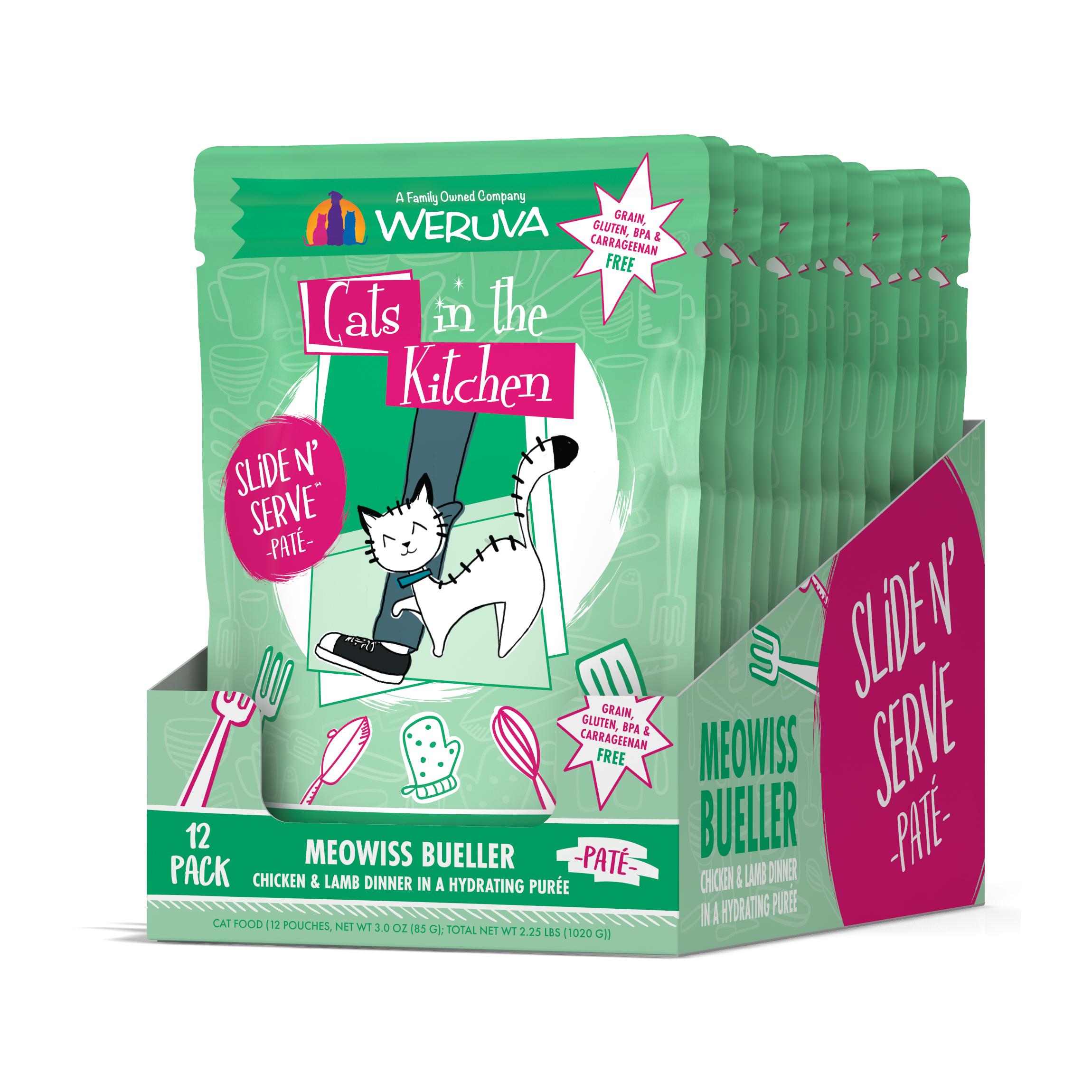 Weruva Cats In The Kitchen Pate Meowiss Bueller Chicken & Lamb Dinner in Puree Grain-Free Wet Cat Food Pouch, 3-oz, case of 12 (**)