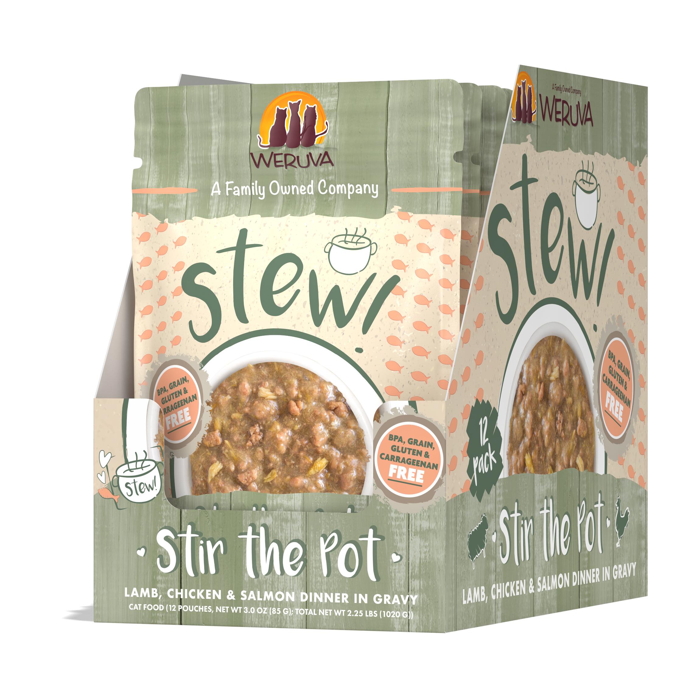 Weruva Cat Stew! Stir the Pot Lamb, Chicken & Salmon Dinner in Gravy Wet Cat Food, 3-oz, case of 12 (**)