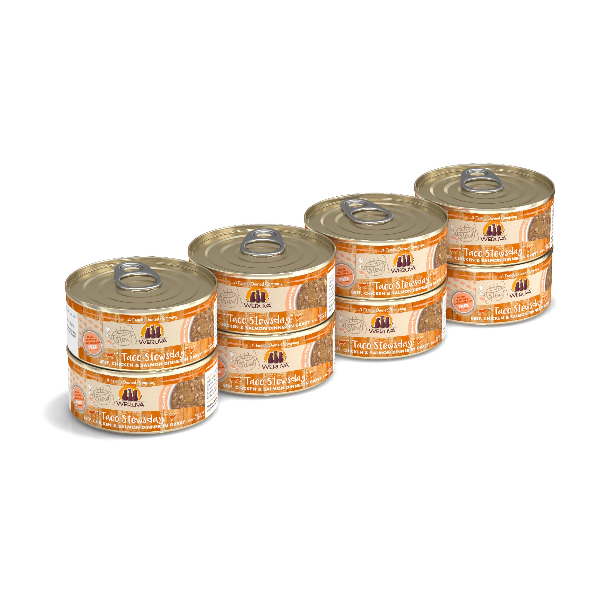 Weruva Cat Stew! Taco Stewsday Beef, Chicken & Salmon Dinner in Gravy Wet Cat Food, 5.5-oz. case of 8 (**)