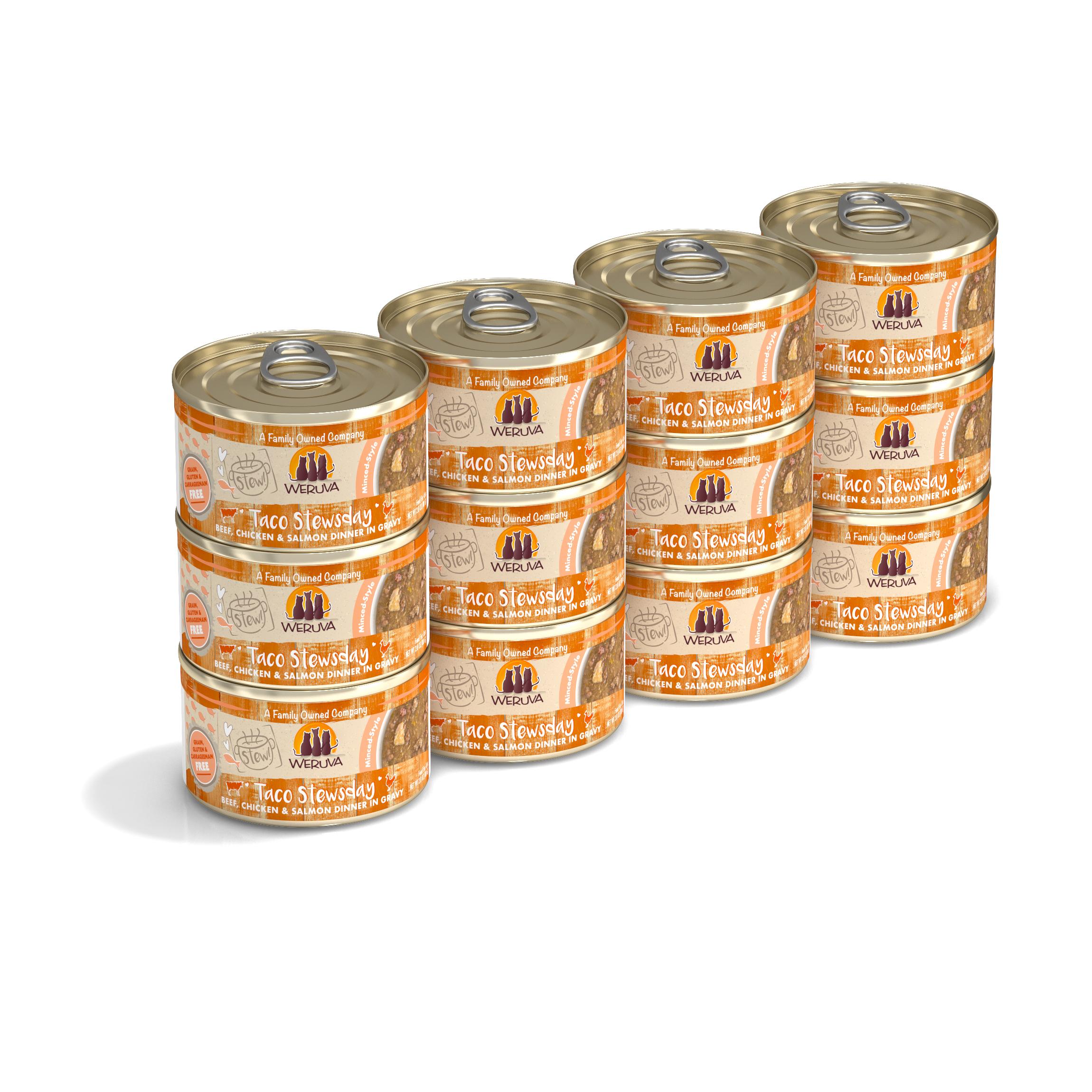 Weruva Cat Stew! Taco Stewsday Beef, Chicken & Salmon Dinner in Gravy Wet Cat Food, 2.8-oz, case of 12 (**)
