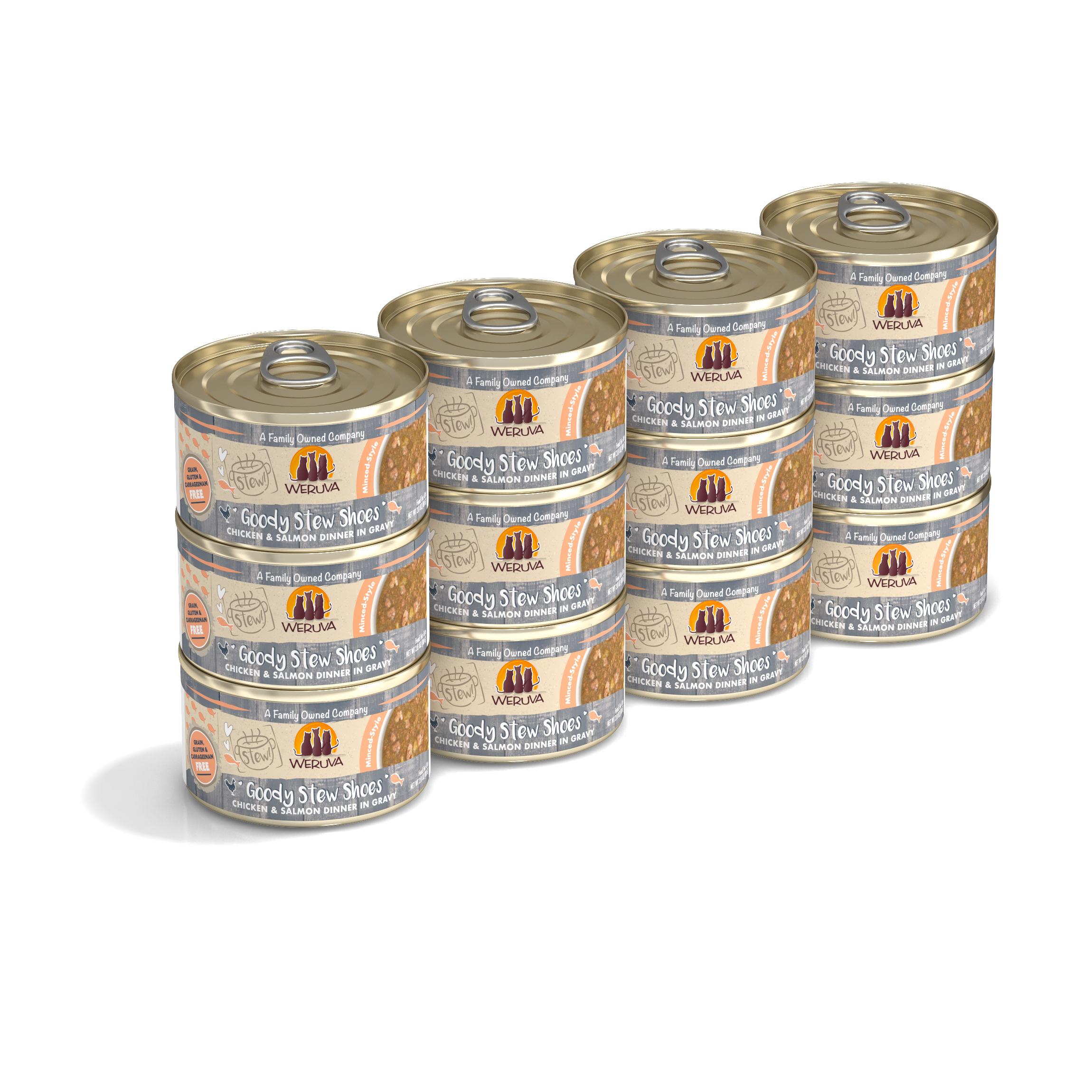 Weruva Cat Stew! Goody Stew Shoes Chicken & Salmon Dinner in Gravy Wet Cat Food, 2.8-oz, case of 12 (**)
