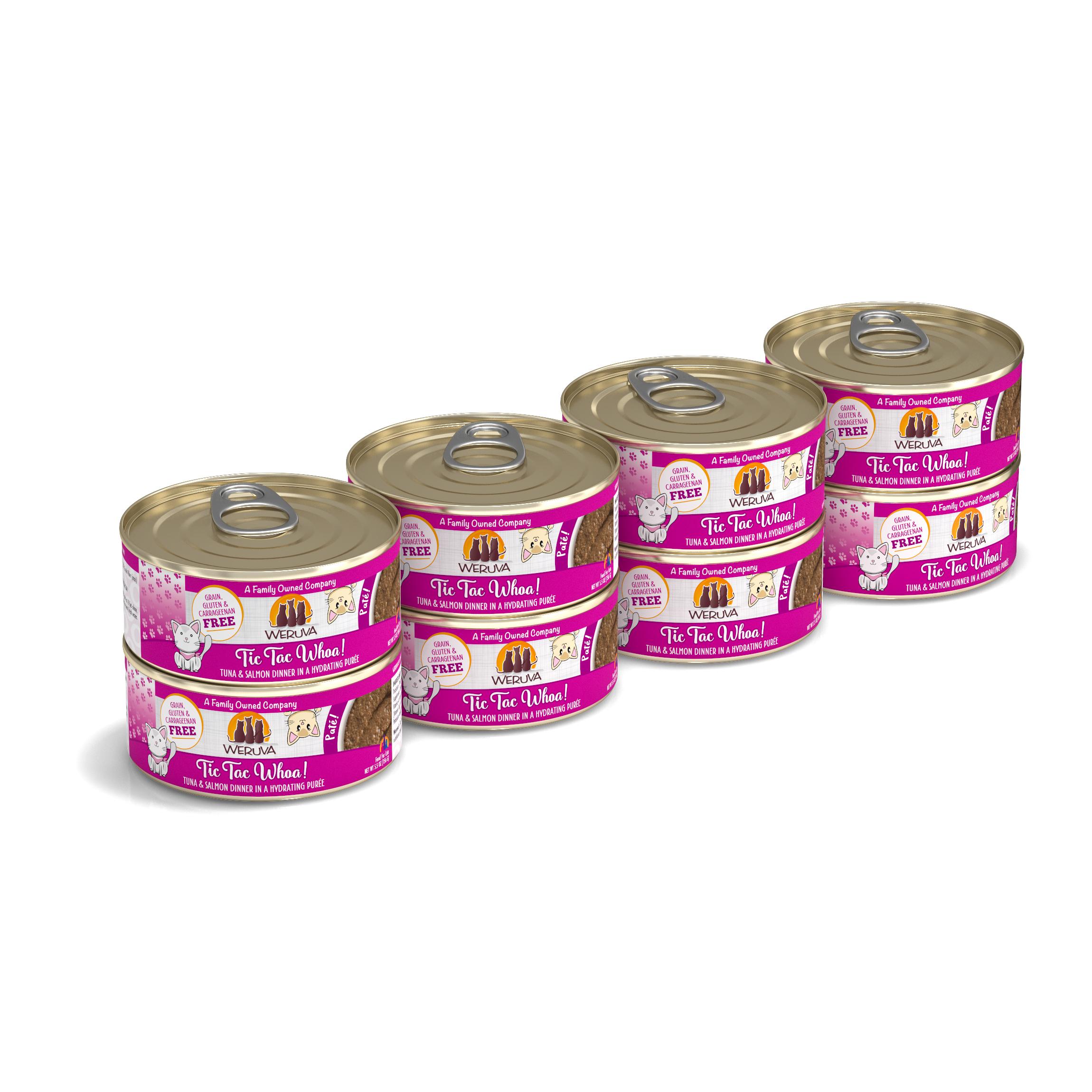 Weruva Cat Pate Tic Tac Whoa! Tuna & Salmon Dinner in Puree Wet Cat Food Can, 5.5-oz, case of 8 (**)