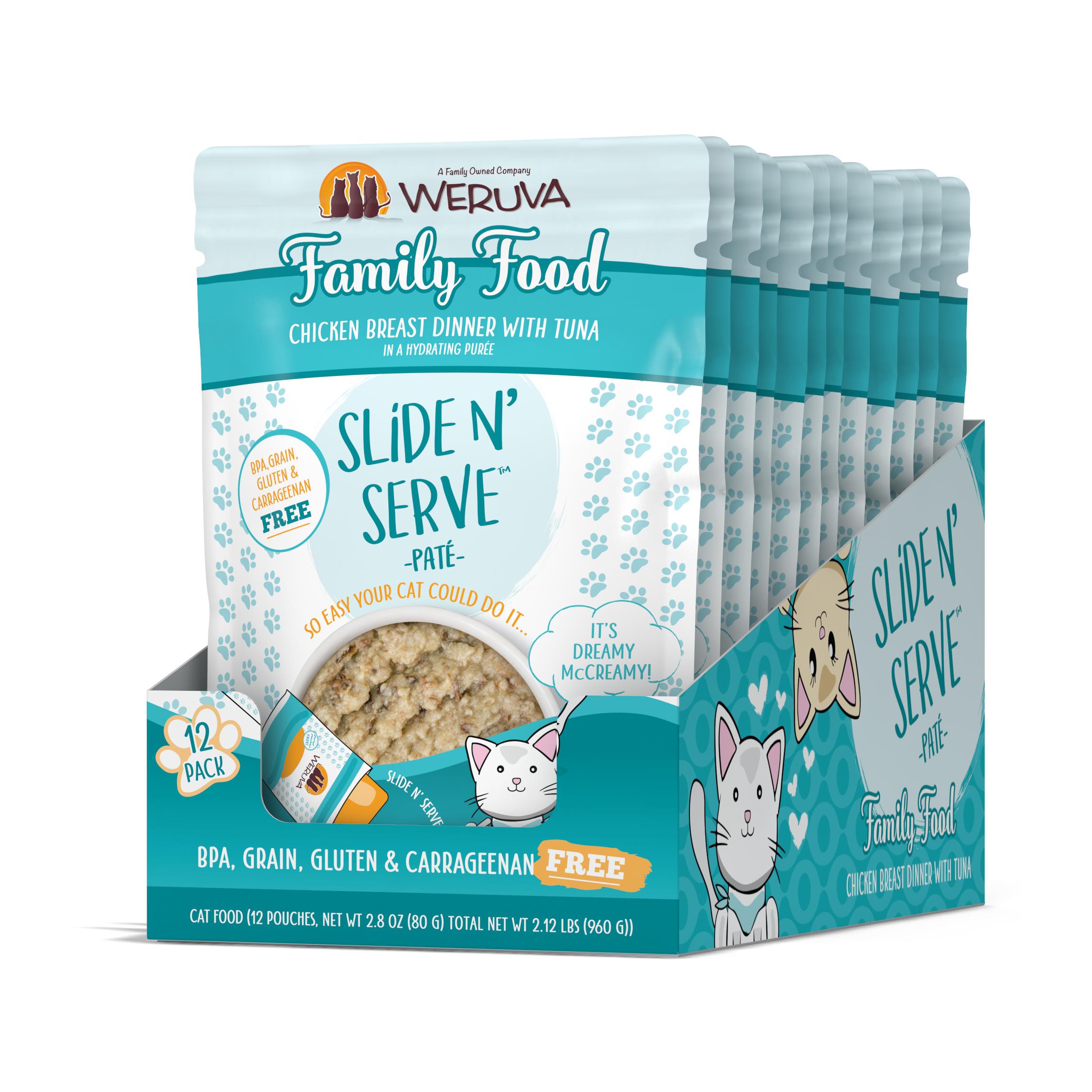 Weruva Cat Slide N' Serve Pate Family Food Chicken Tuna Wet Cat Food, 2.8-oz, case of 12 (**)