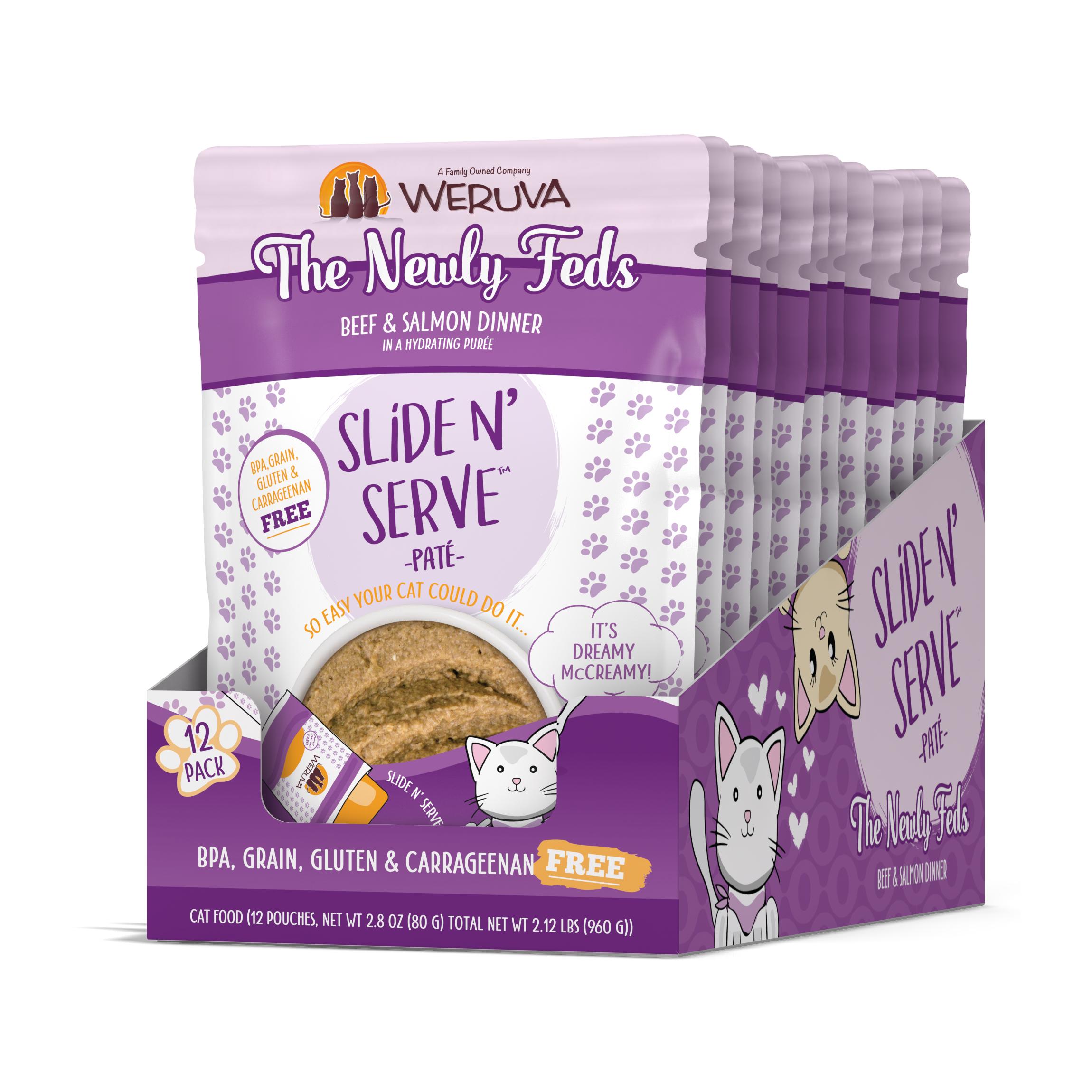 Weruva Cat Slide N' Serve Pate The Newly Feds Beef Salmon Wet Cat Food, 2.8-oz, case of 12 (**)