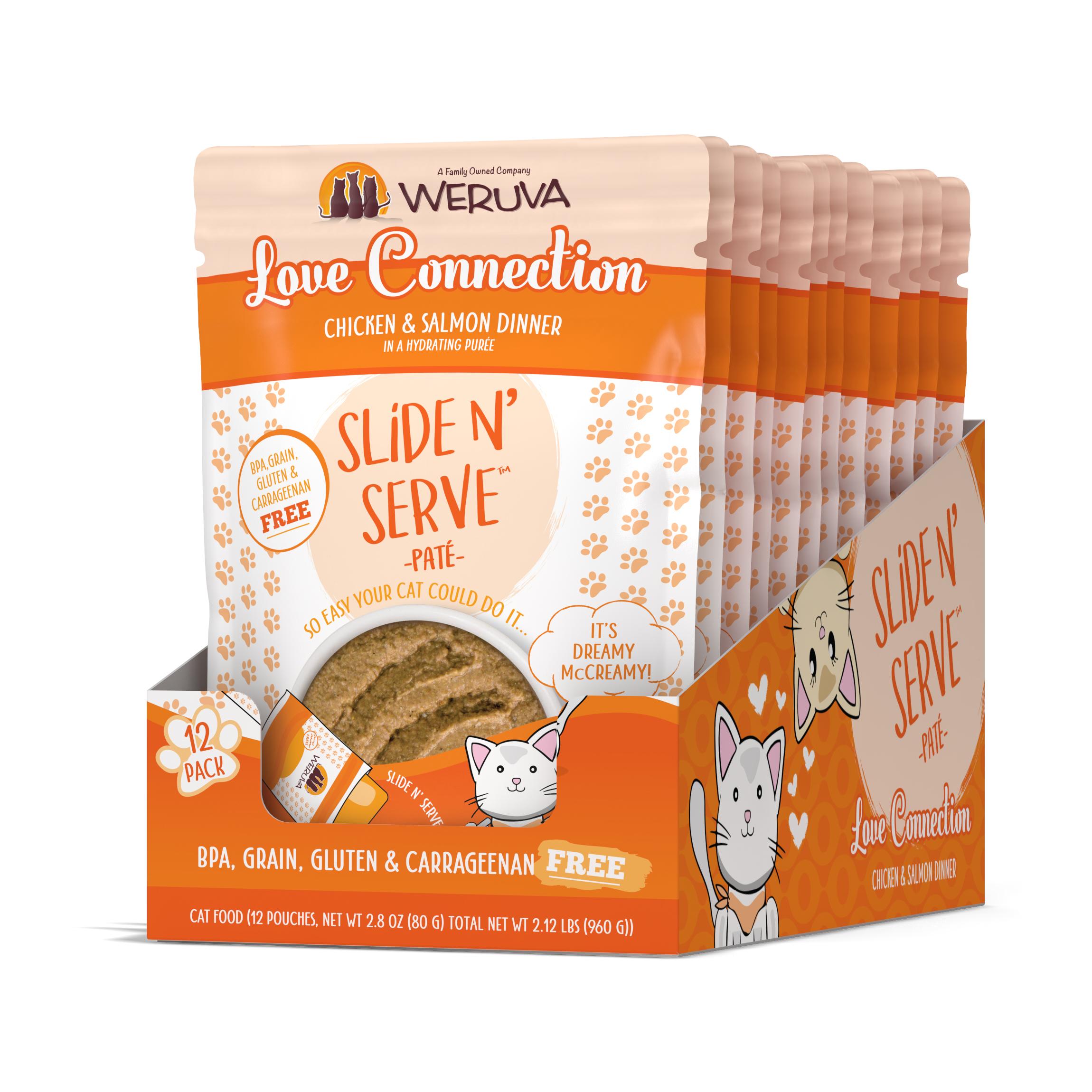 Weruva Cat Slide N' Serve Pate Love Connection Chicken Salmon Wet Cat Food, 2.8-oz, case of 12 (**)