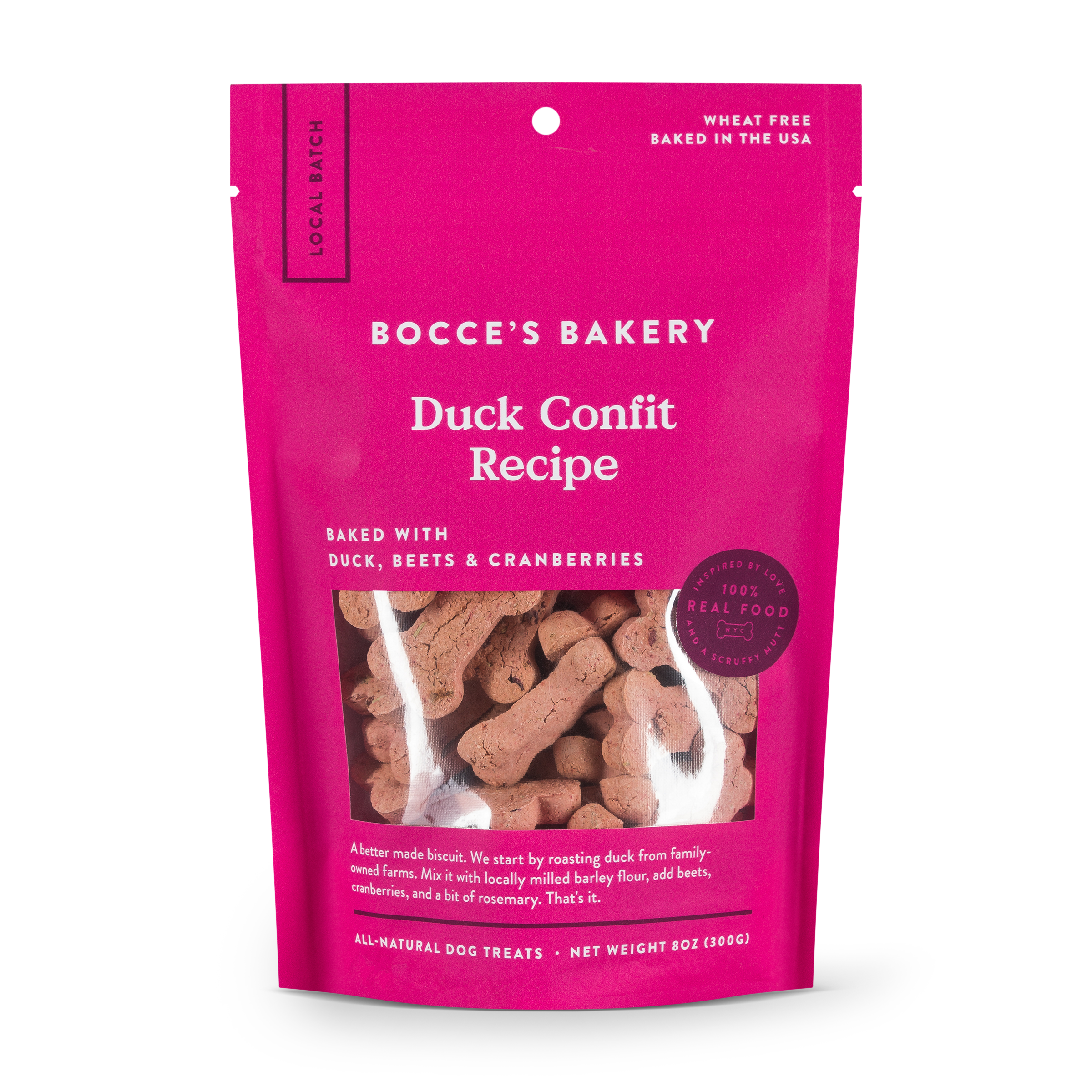 Bocce's Bakery Small Batch Duck Confit Recipe Biscuit Dog Treats, 8-oz