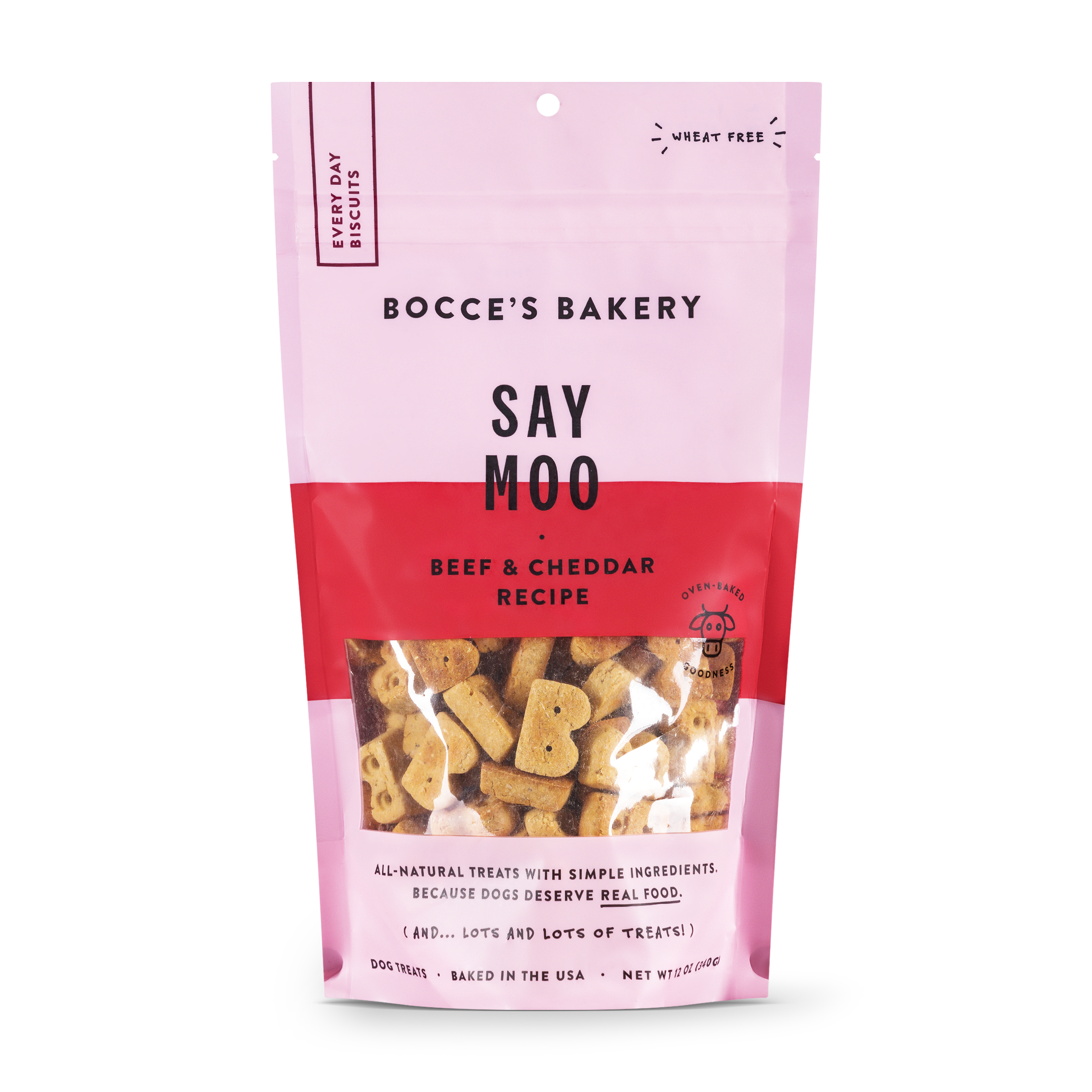 Bocce's Bakery Everyday Say Moo Beef & Cheddar Recipe Biscuit Dog Treats, 12-oz (Size: 12-oz)