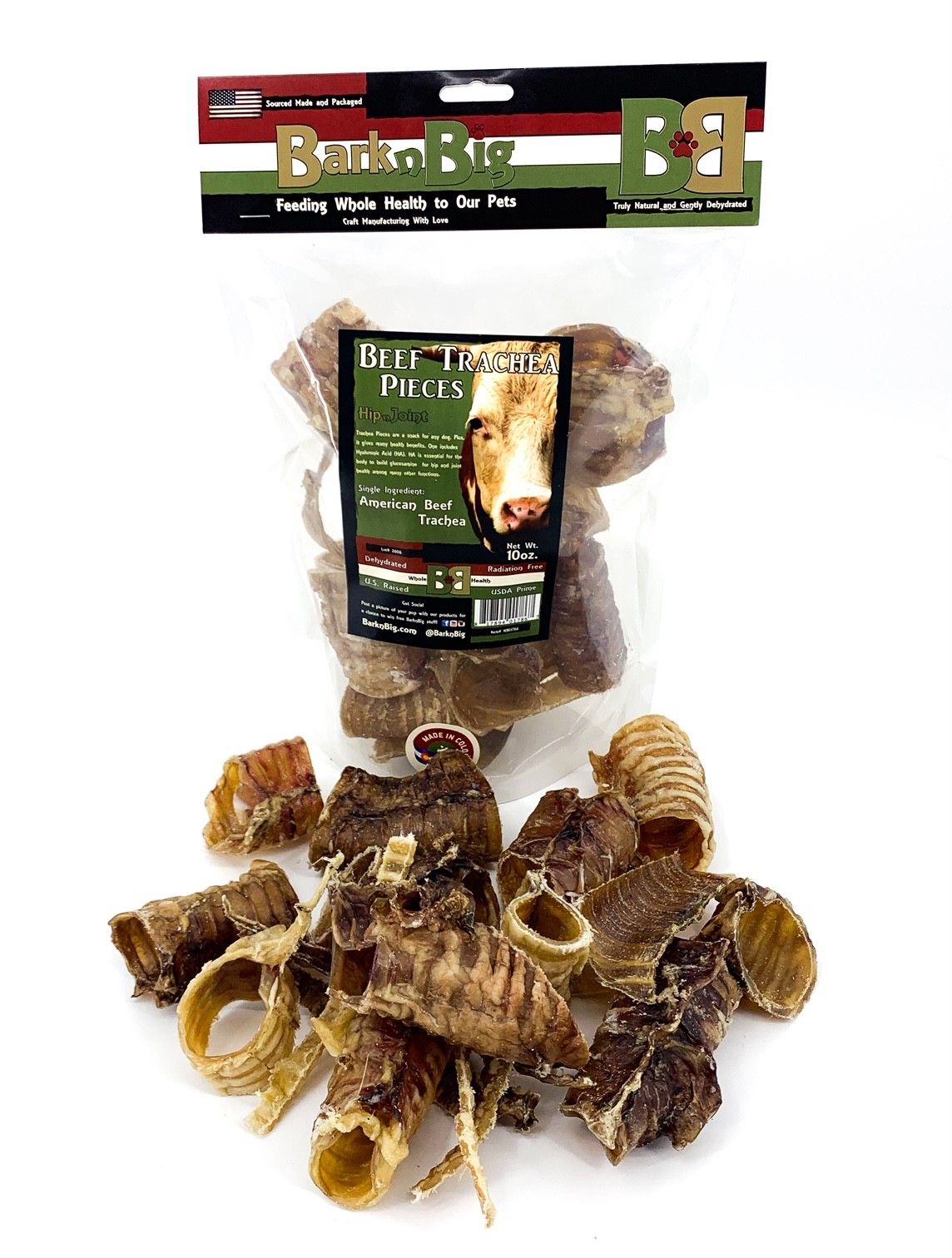 BarknBig Moo-Hoos Beef Trachea Bites with Reseal Bag Dog Chews, 10-oz