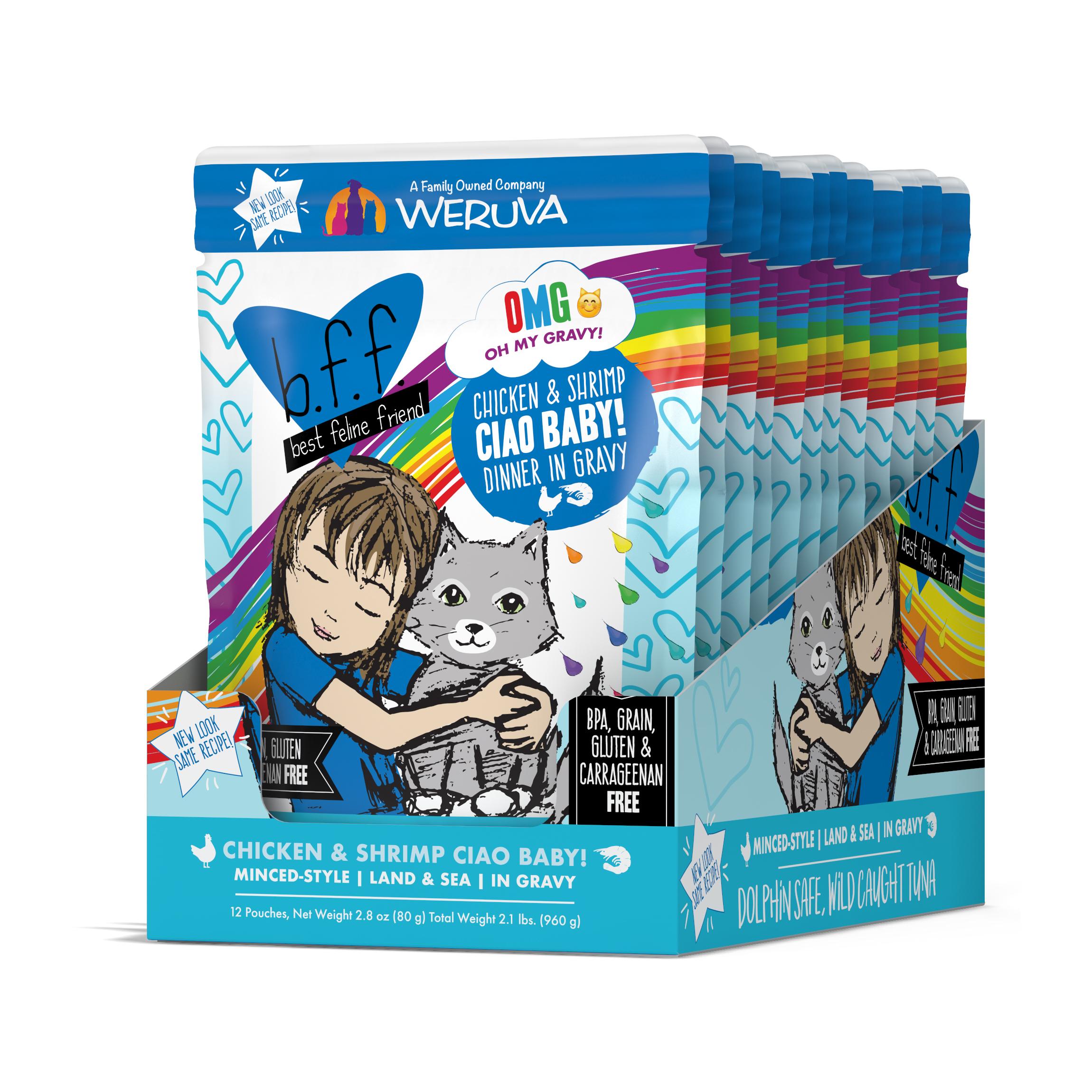 BFF Oh My Gravy! Ciao Baby! Chicken & Shrimp Dinner in Gravy Grain-Free Wet Cat Food, 2.8-oz , pack of 12 (**)