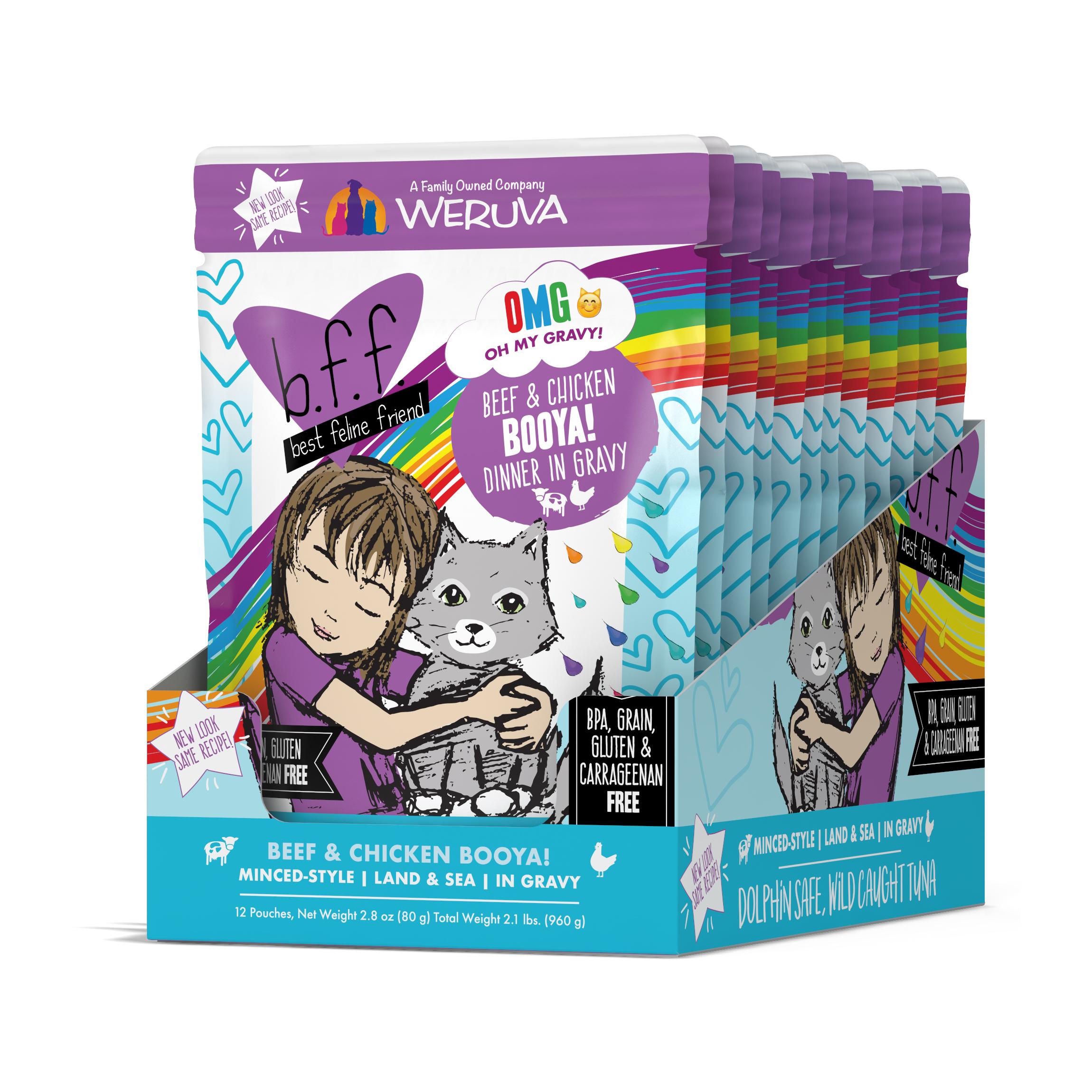 BFF Oh My Gravy! Booya! Beef & Chicken Dinner in Gravy Grain-Free Wet Cat Food, 2.8-oz , pack of 12 (**)