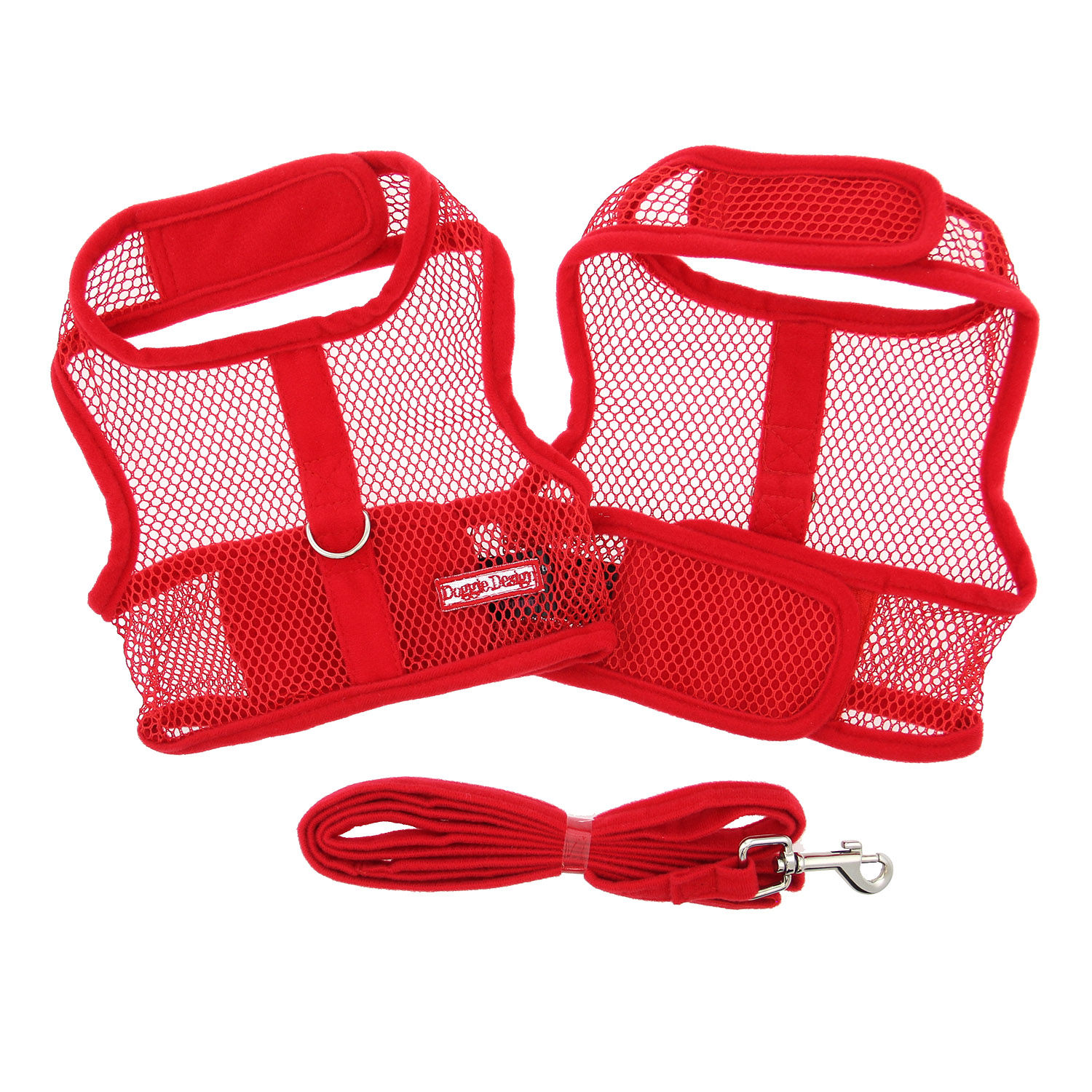 Doggie Design Cool Mesh Dog Harness with Matching Leash, Solid Red