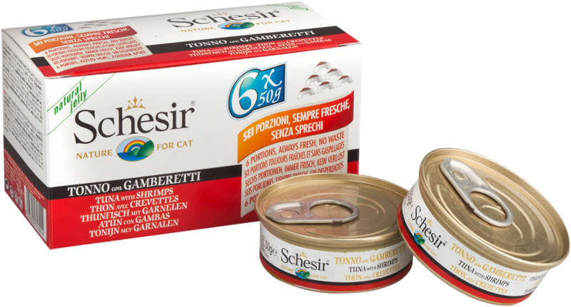 Schesir Tuna & Shrimps Wet Cat Food Can, 50-gram, 6-count