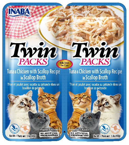 INABA Twin Packs Tuna & Chicken with Scallop in Scallop Broth Side Dish for Cats, 1.4-oz, 2-pack