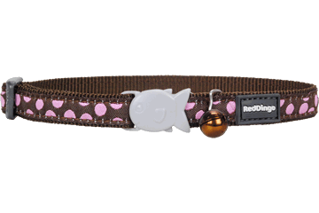 Red Dingo Polka Dots Cat Collar, Pink on Brown