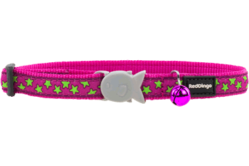 Red Dingo Lime Green Stars Cat Collar, Hot Pink