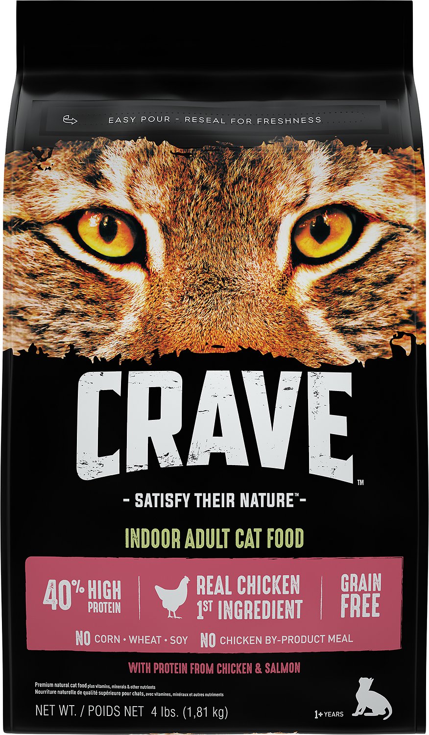 Crave High Protein Chicken & Salmon Indoor Adult Grain-Free Dry Cat Food, 4-lb