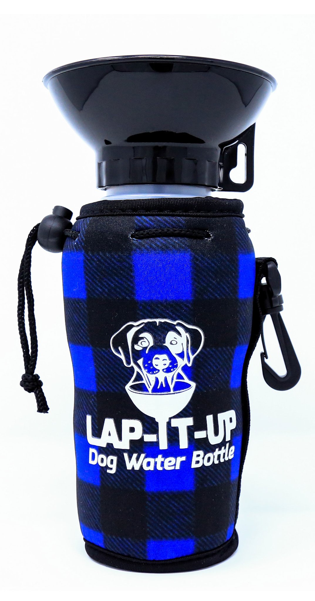 LAP-IT-UP Dog Water Bottle, Plaid Blue & Black