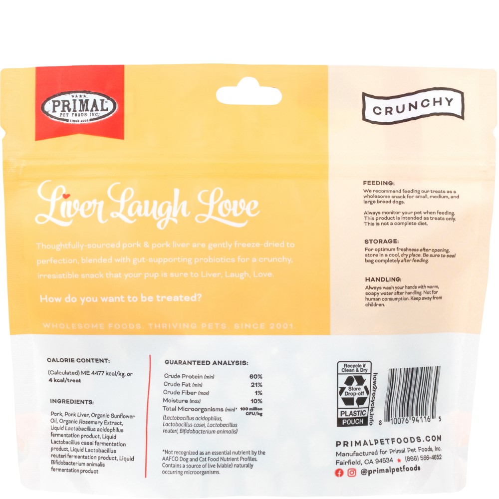 Primal Liver, Laugh, Love Simply Pork Freeze-Dried Dog Treats, 1.5-oz