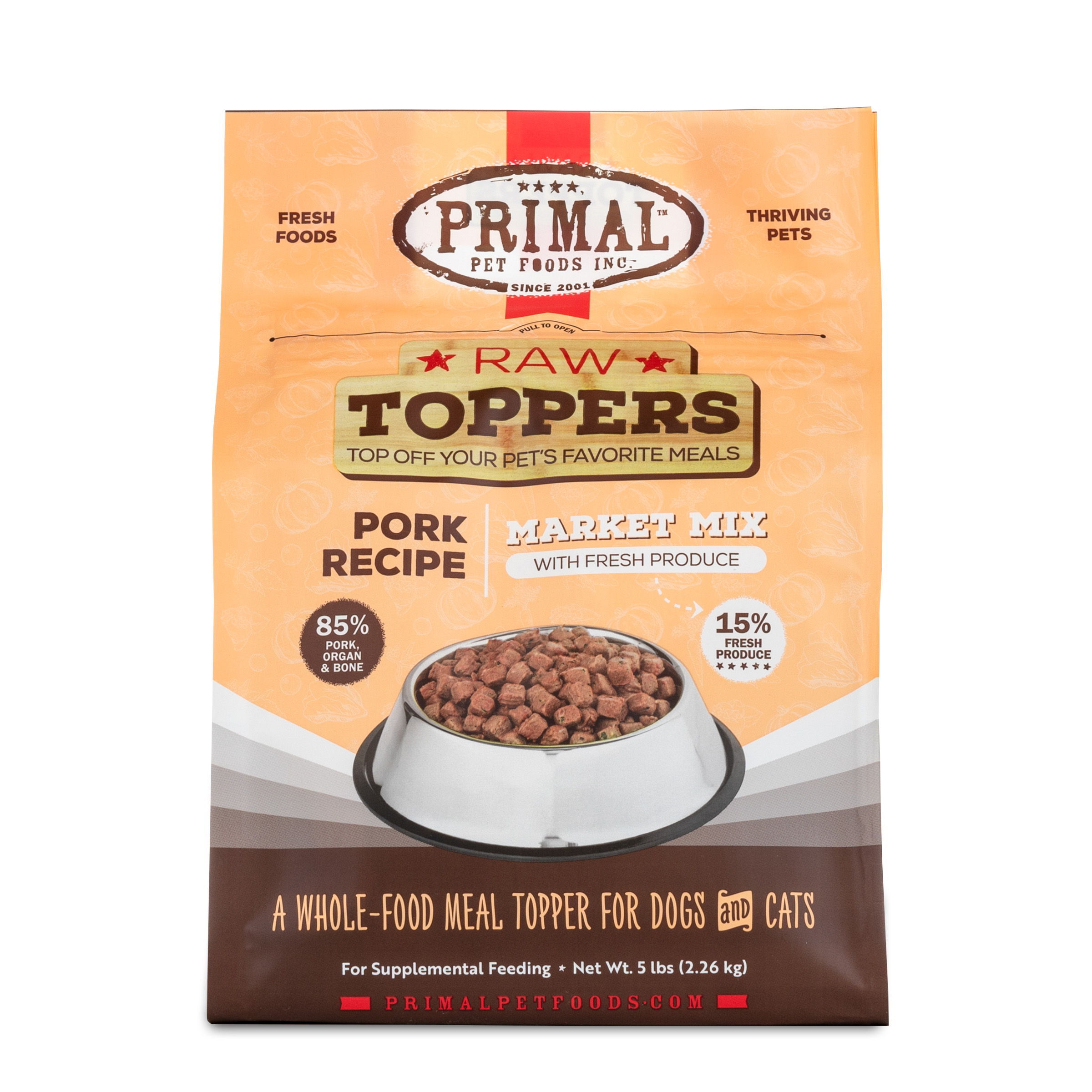 Primal Pet Foods Raw Toppers Market Mix Pork Dog Cat Food Topper 5 