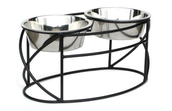 Pets Stop Oval Cross Double Diner, Black