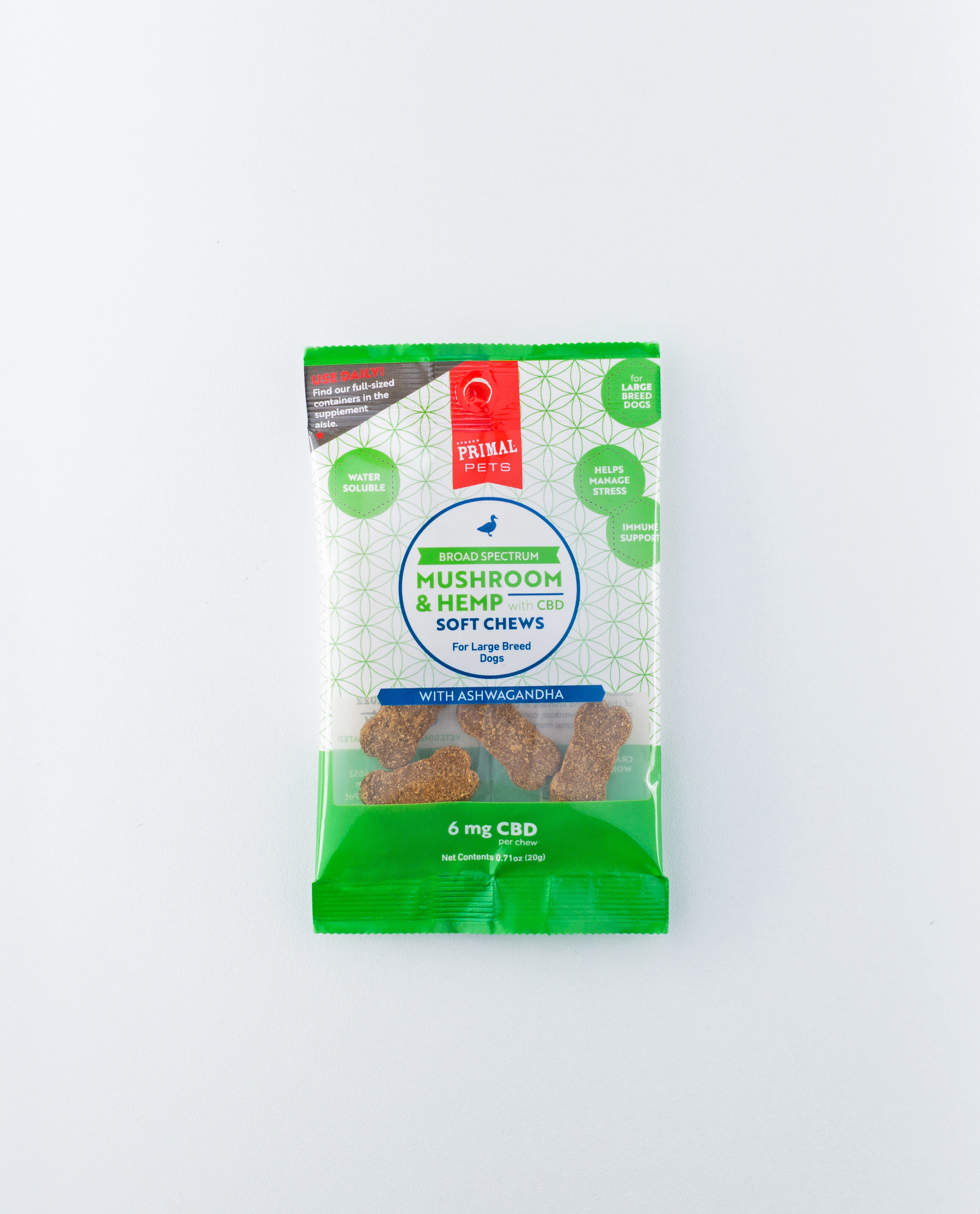 Primal Mushroom Soft Chews Alternative Supplements for Large Dogs, 6mg, 4-count