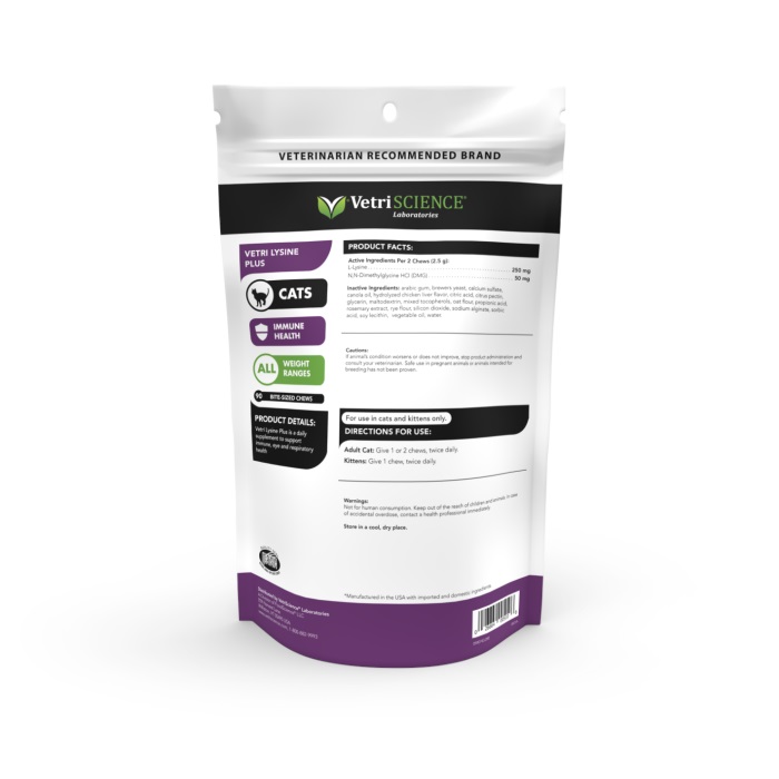 VetriScience Vetri-Lysine Plus Immune Health Bite-Sized Cat Chews, 90 count