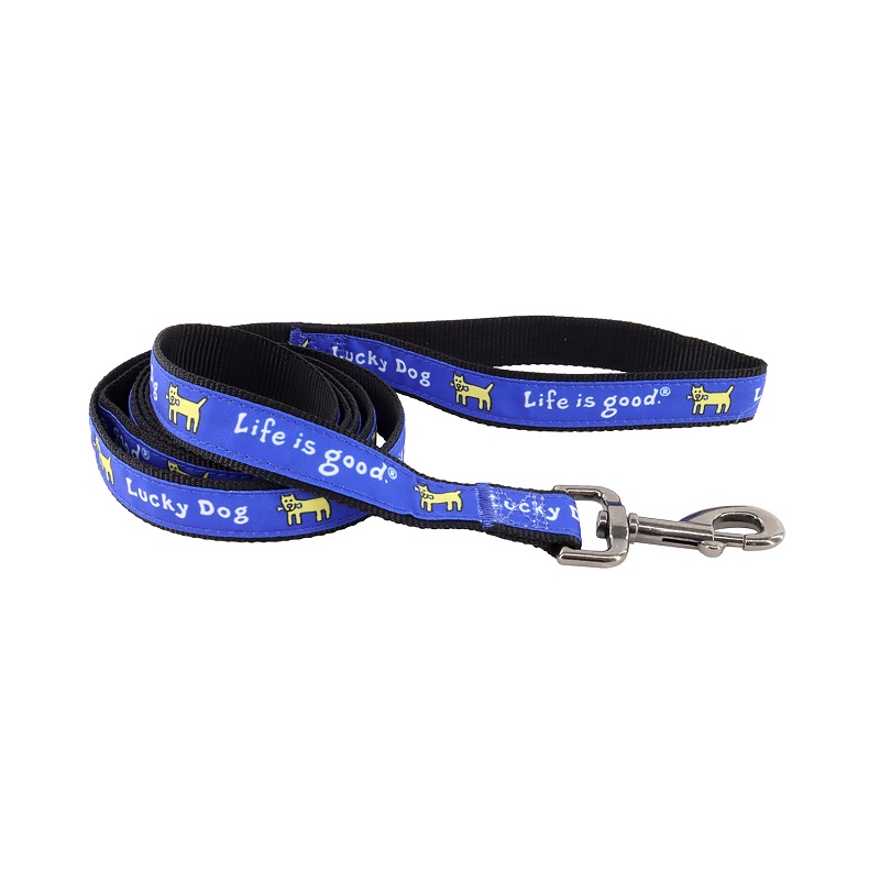 Life Is Good Canvas Overlay Dog Leash, Royal Blue, 5/8-in x 6-ft