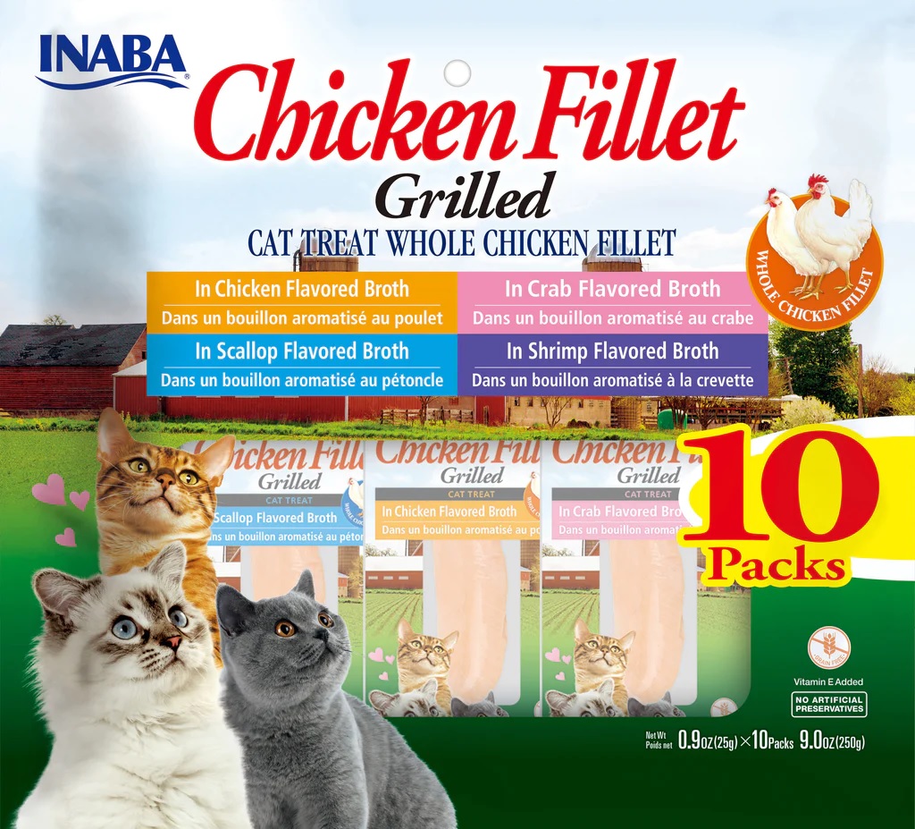 INABA Grilled Chicken Fillet Variety Pack Grain-Free Cat Treats, .9-oz, 10-pack