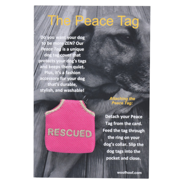 Woofhoof Dog Tag Cover, Pink Rescued