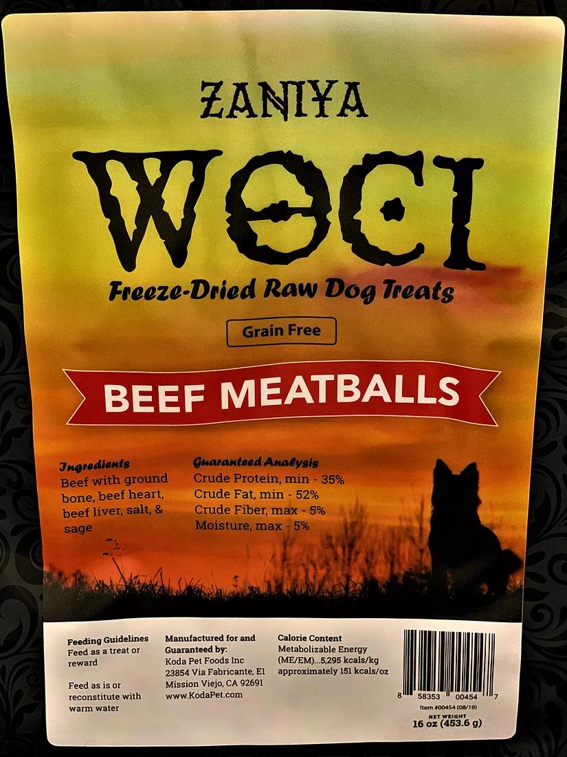 Koda Pet Zaniya Woci Beef Meatball Freeze-Dried Dog Treats, 16-oz