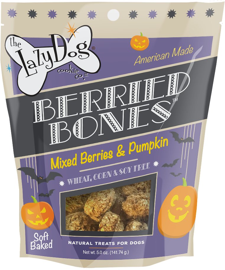 The Lazy Dog Cookie Co. Berried Bones Mixed Berries & Pumpkin Dog Treats, 5-oz