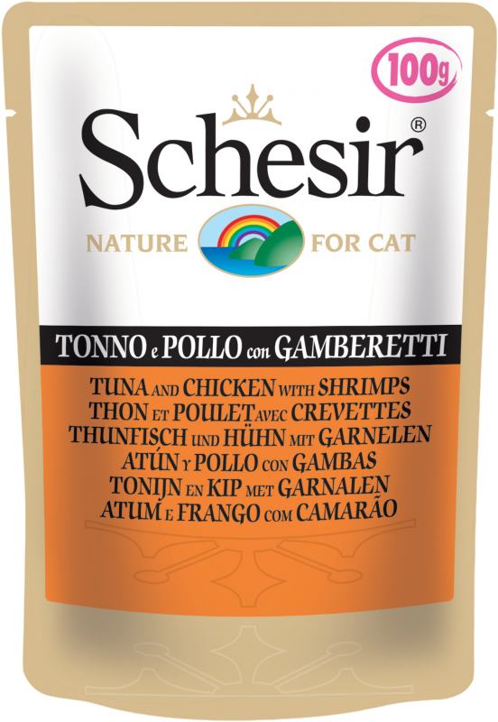 Schesir Tuna, Chicken, Shrimps Wet Cat Food Pouch, 100-gram