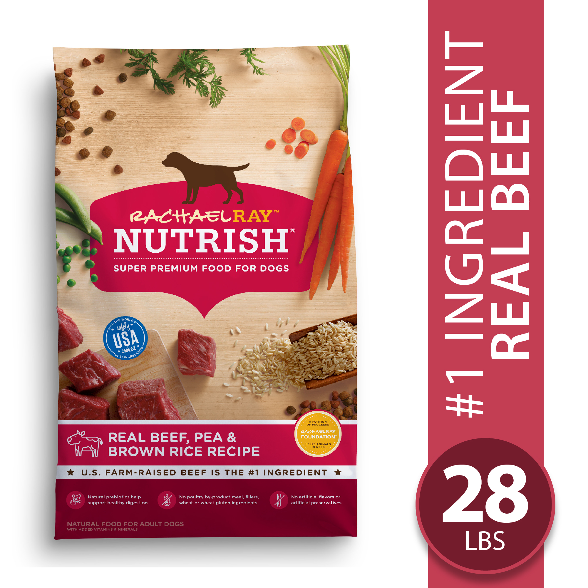 Rachael Ray Nutrish Natural Beef, Pea, & Brown Rice Recipe Dry Dog Food, 28-lb