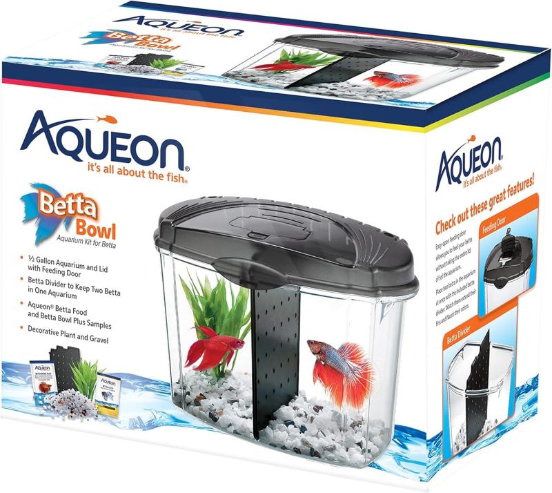 Aqueon Betta Bowl Aquarium Kits, Black, 0.5-gallon