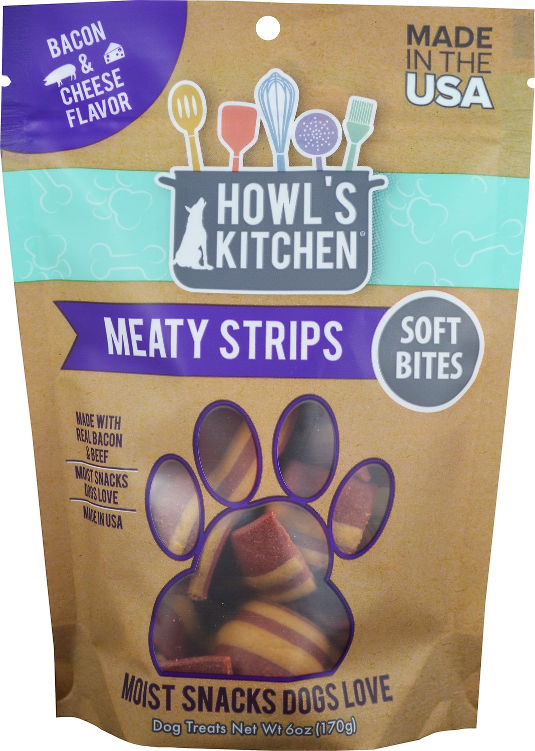 Howl's Kitchen Meaty Strips Bacon & Cheese Flavor Dog Treats, 6-oz