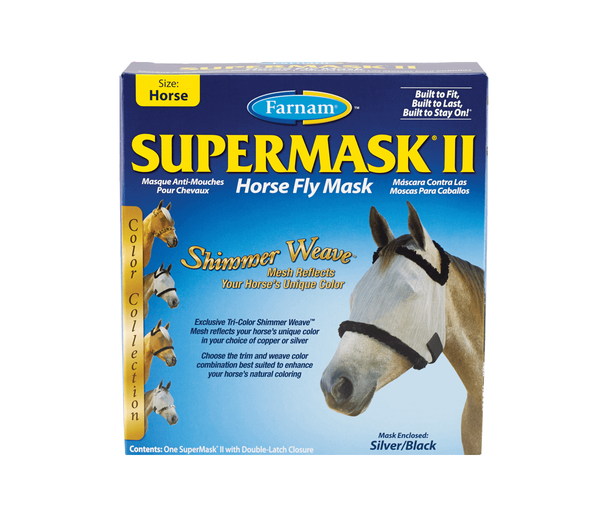 Farnam SuperMask II Shimmer Weave Horse Fly Mask, Silver/Black