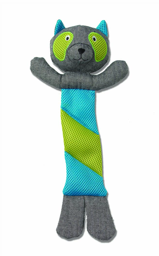 PetRageous Designs Patchrageous Rex the Raccoon Dog Toy, Lime/Grey, 16-in