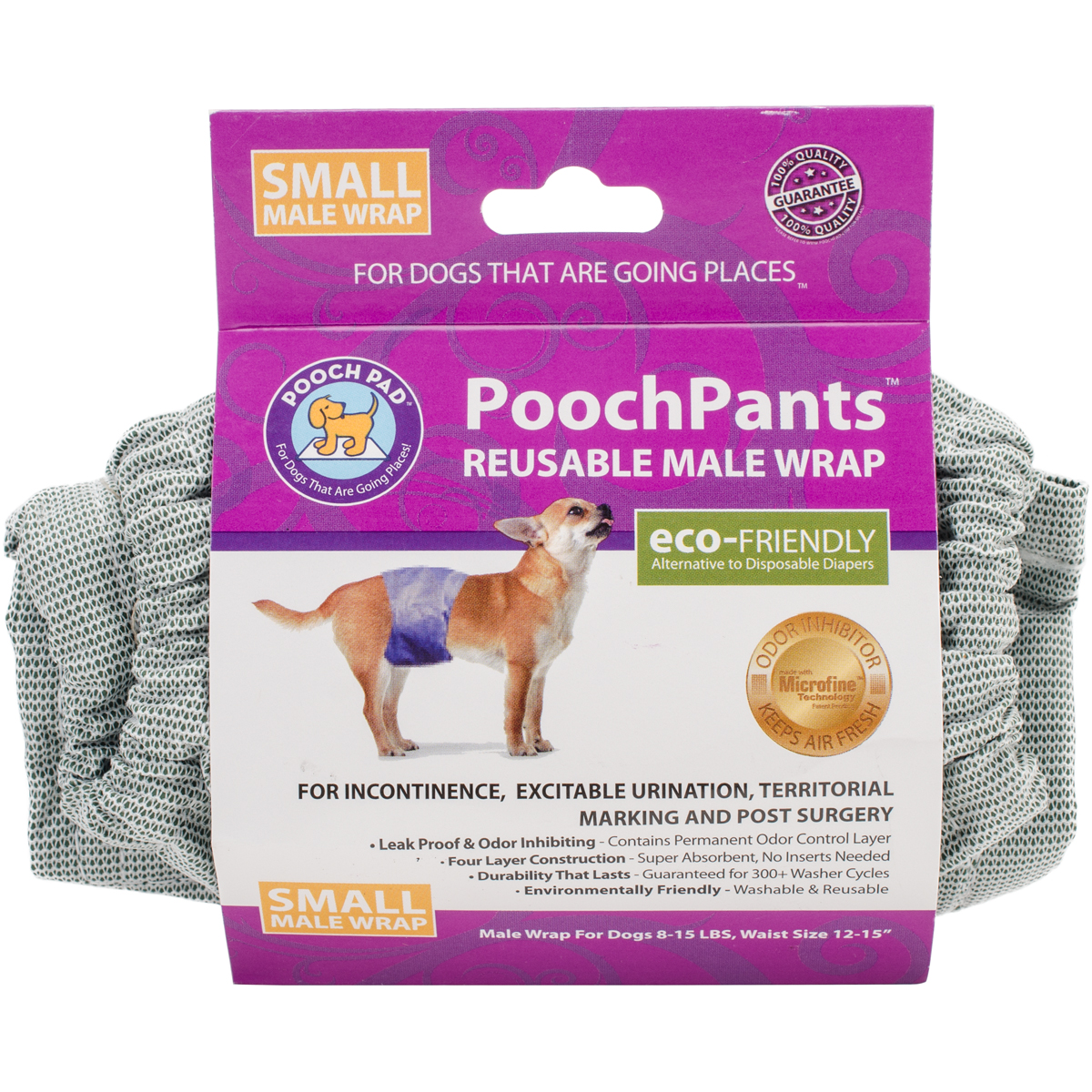 PoochPad PoochPants Reusable Male Dog Wrap, Small