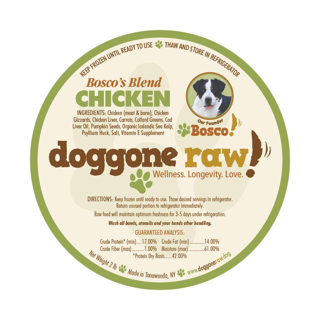 Doggone Raw Bosco's Blend Chicken Frozen Dog Food, 2-lb