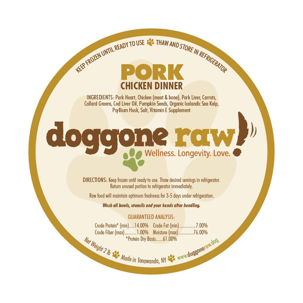 Doggone Raw Pork & Chicken Dinner Frozen Dog Food, 2-lb