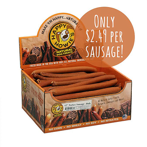 Happy Howie's Turkey Sausage Dog Treat, 12-in, 36-count [DISPLAY]