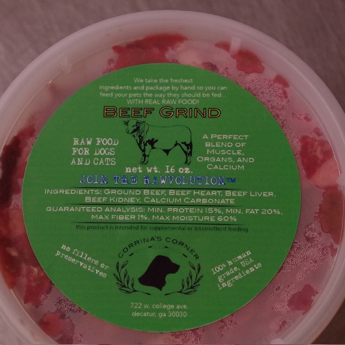 Corrina's Corner Beef Grind Raw Dog & Cat Food, 2-lb